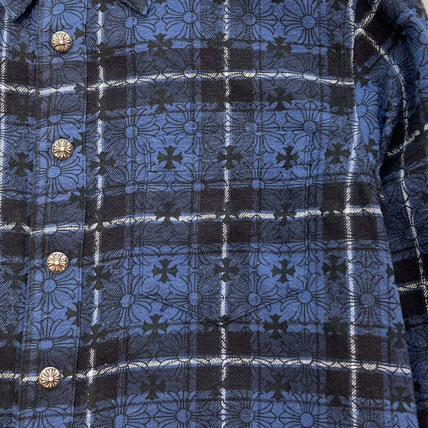 CHROME HEARTS Loose Ends Cross Leather Patch Check Shirt Size M クロムハーツ ルーズエンド クロスレザーパッチ チェック シャツ サイズM