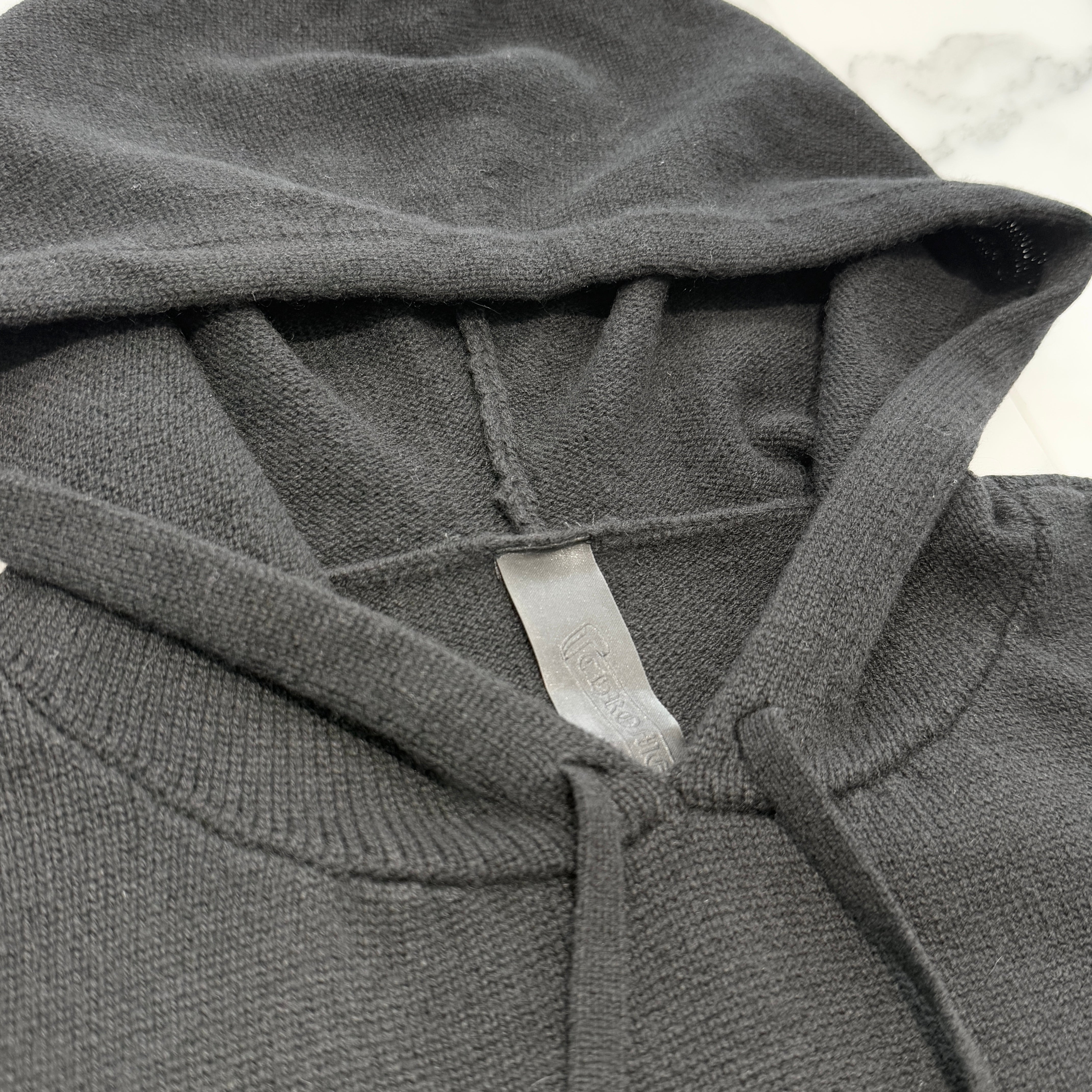 CHROME HEARTS Y NOT Leather Cross Patch Cashmere Knit Pullover Hoodie Size XS/S クロムハーツ ワイノット レザークロスパッチ カシミヤニット プルオーバーフーディ サイズXS/S