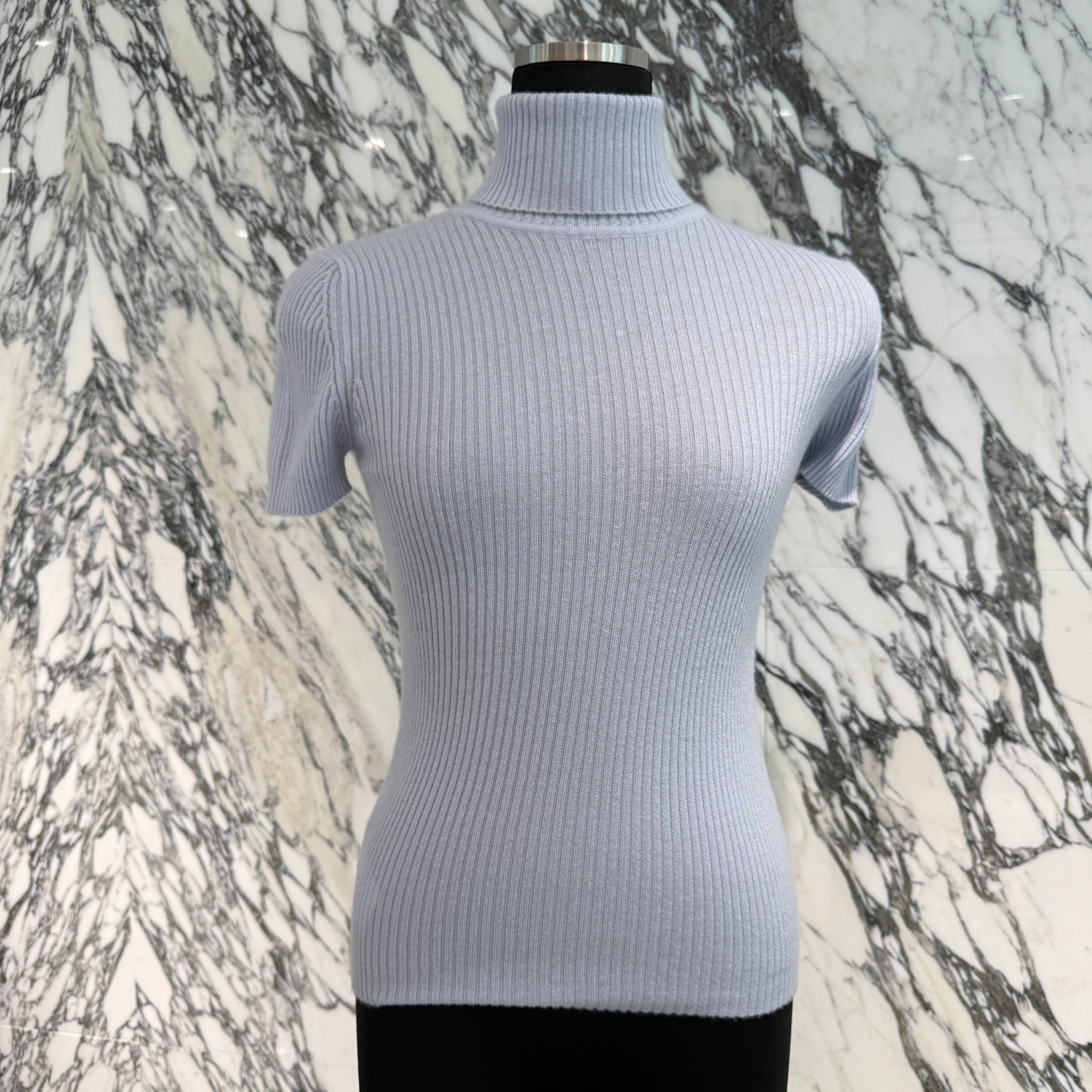 CHROME HEARTS Y NOT Cemetery Cross Leather Patch Cashmere Turtle Neck Knit Tee Size S クロムハーツ ワイノット セメタリークロスパッチ カシミヤ タートルネック ニットTシャツ サイズS