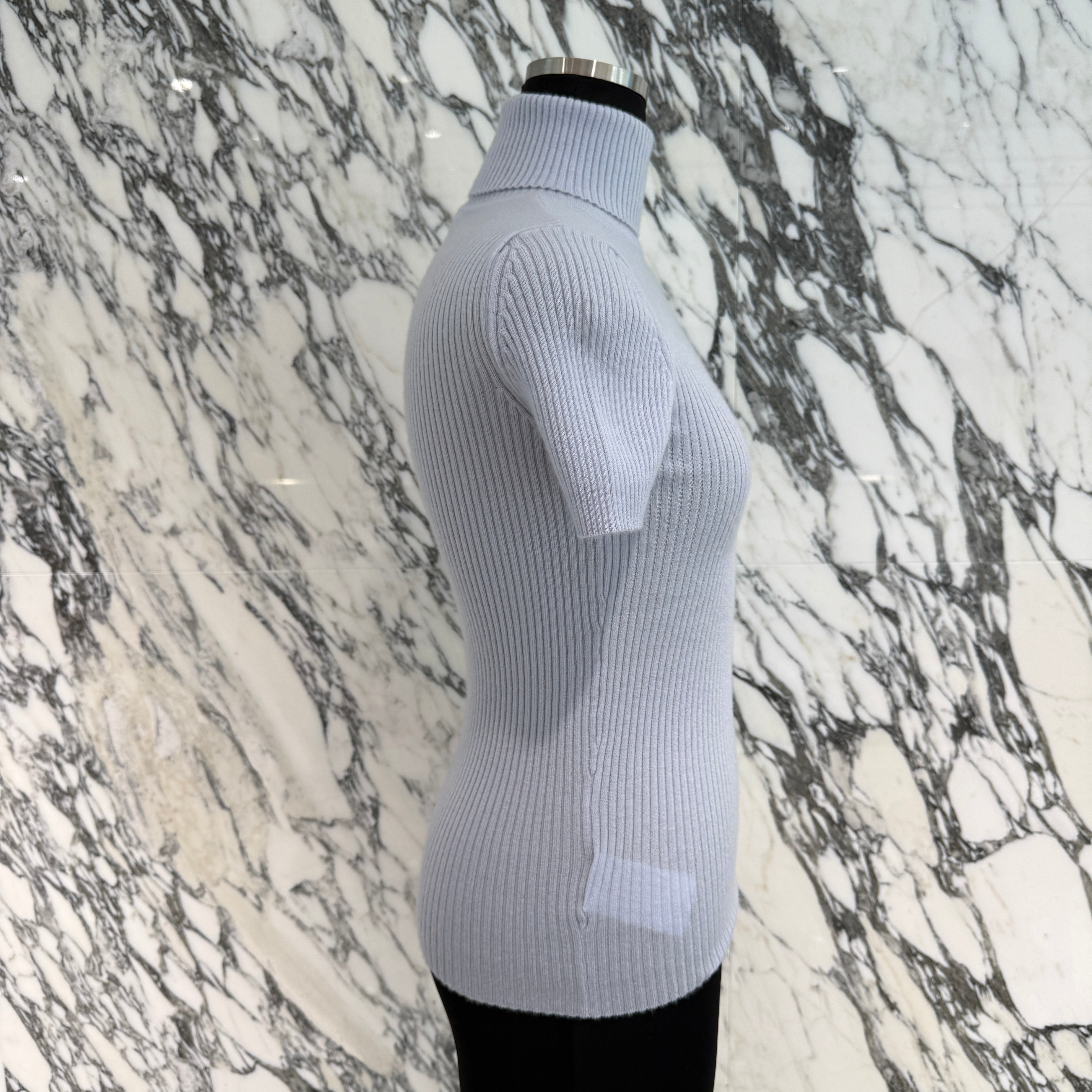 CHROME HEARTS Y NOT Cemetery Cross Leather Patch Cashmere Turtle Neck Knit Tee Size S クロムハーツ ワイノット セメタリークロスパッチ カシミヤ タートルネック ニットTシャツ サイズS