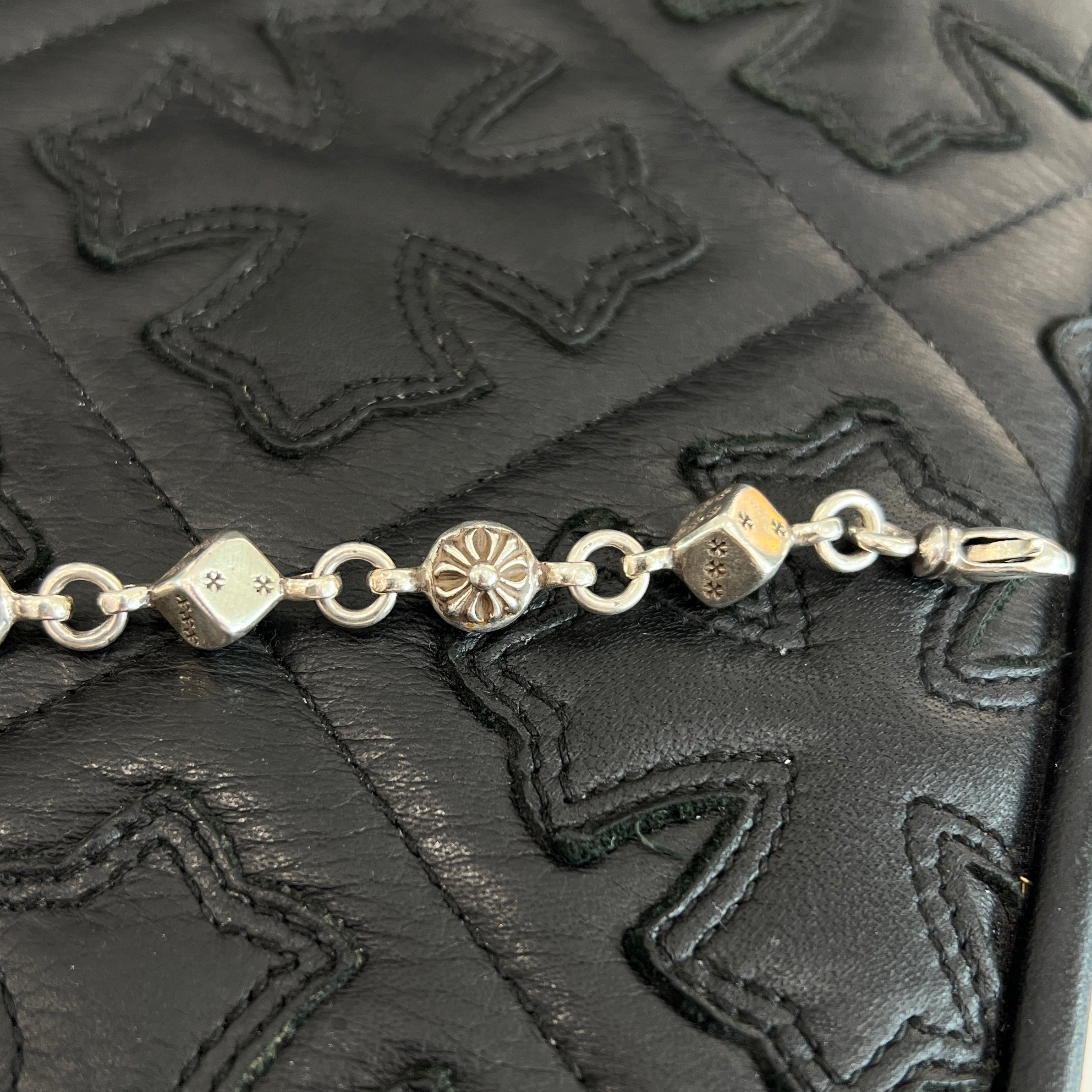 CHROME HEARTS DICE Cross Ball Silver Bracelet Size 10 LINK