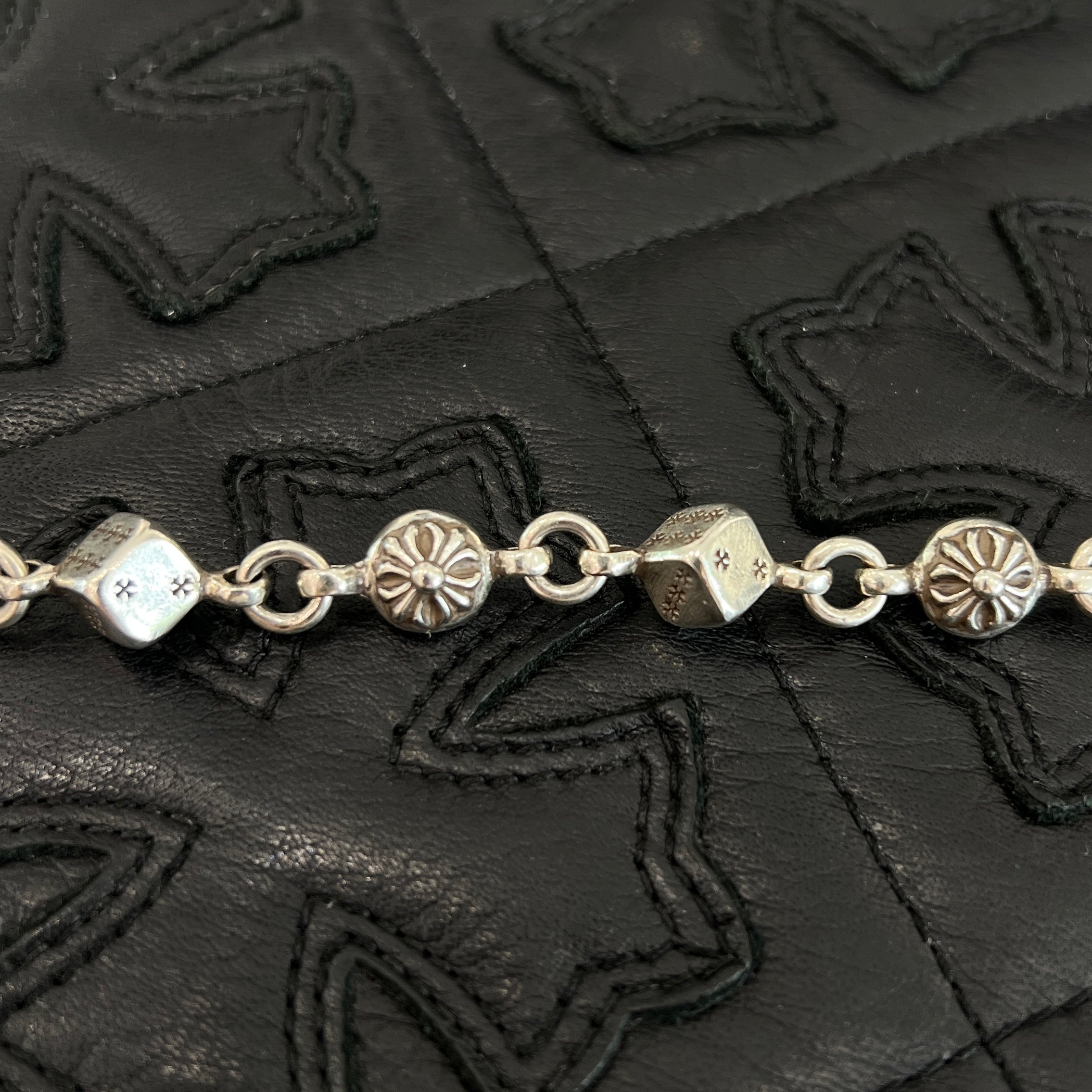 CHROME HEARTS DICE Cross Ball Silver Bracelet Size 10 LINK