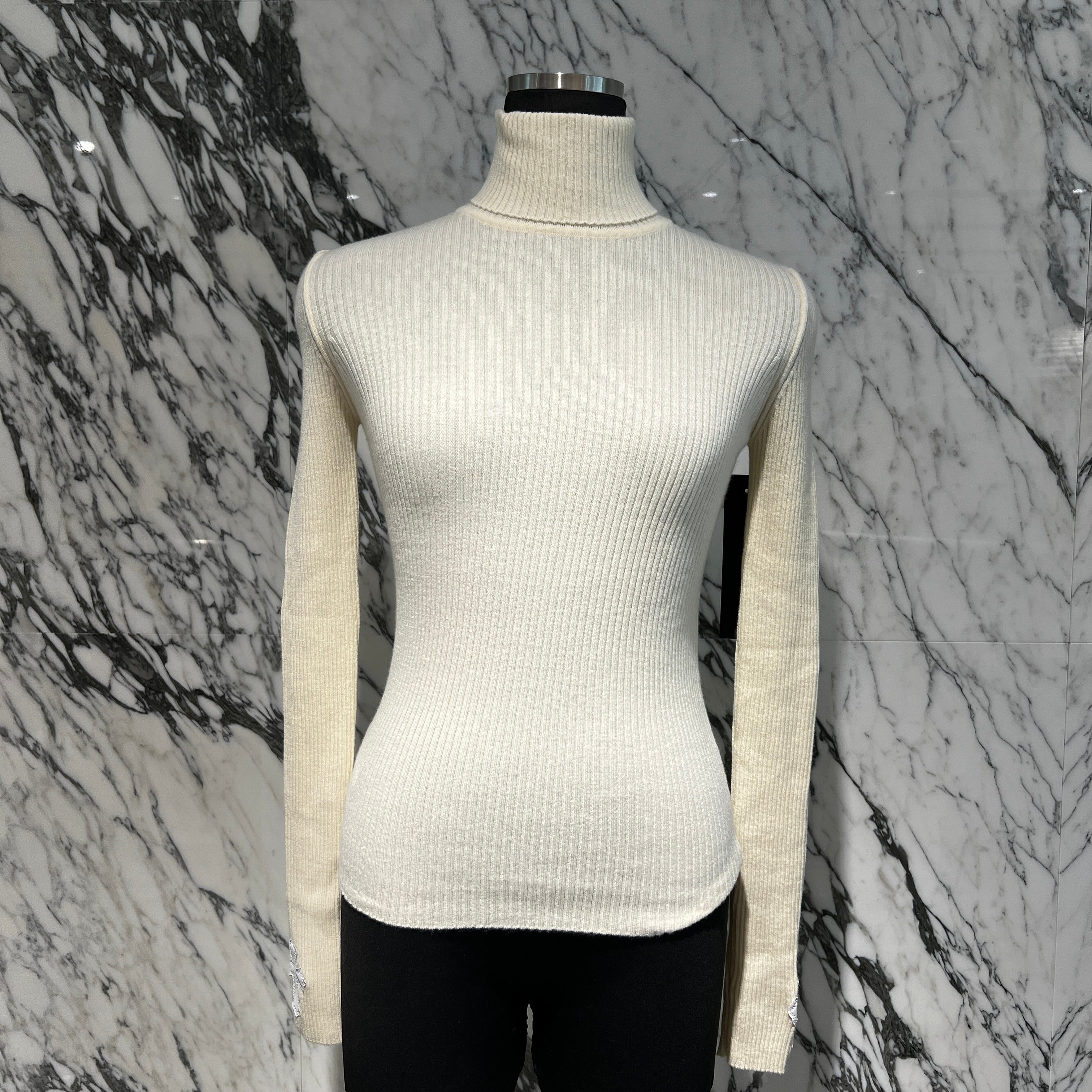 CHROME HEARTS Y NOT Leather Cross Patch Cashmere Turtle Neck Knit Sweater Size M クロムハーツ ワイノット レザークロスパッチ カシミヤ タートルネック ニットセーター サイズM