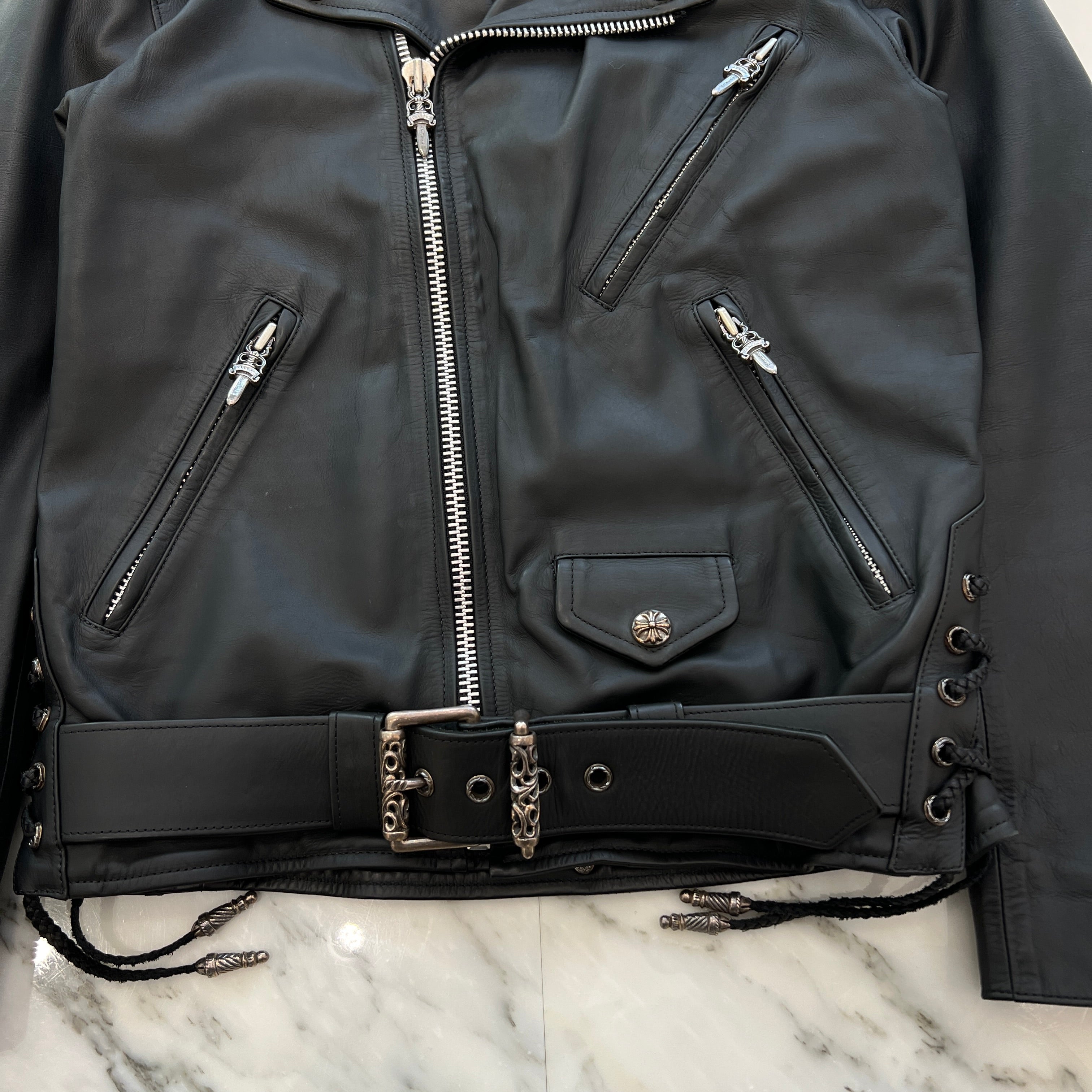 CHROME HEARTS JJ DEAN Dagger Zip Riders Leather Jacket Size M クロムハーツ JJディーン ダガー ジップ ライダース レザージャケット サイズM