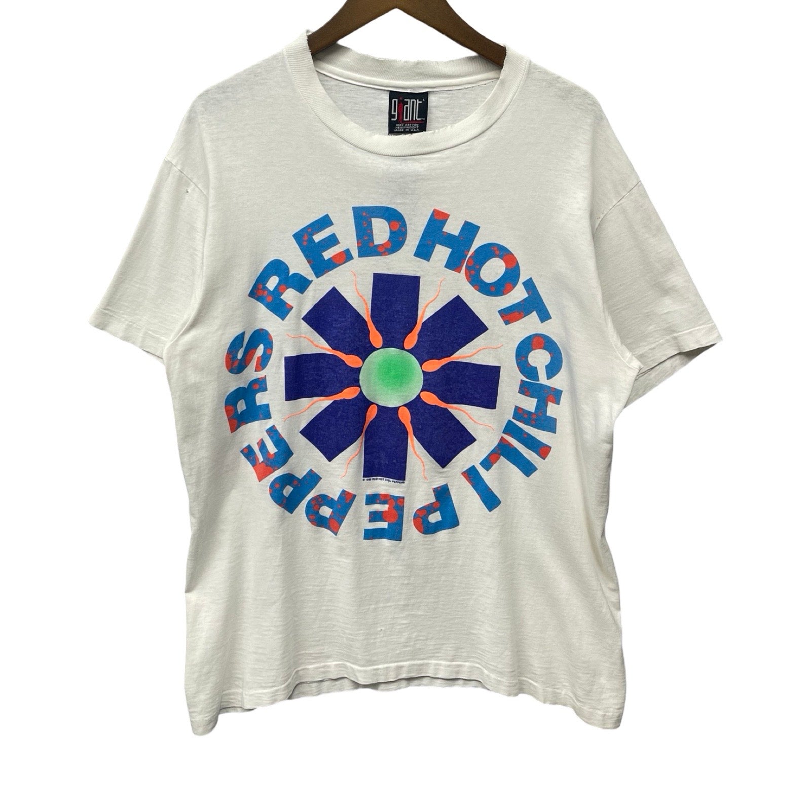 Vintage 90's Red Hot Chili Peppers 1990 "Sperm" Logo S/S Tee Size L