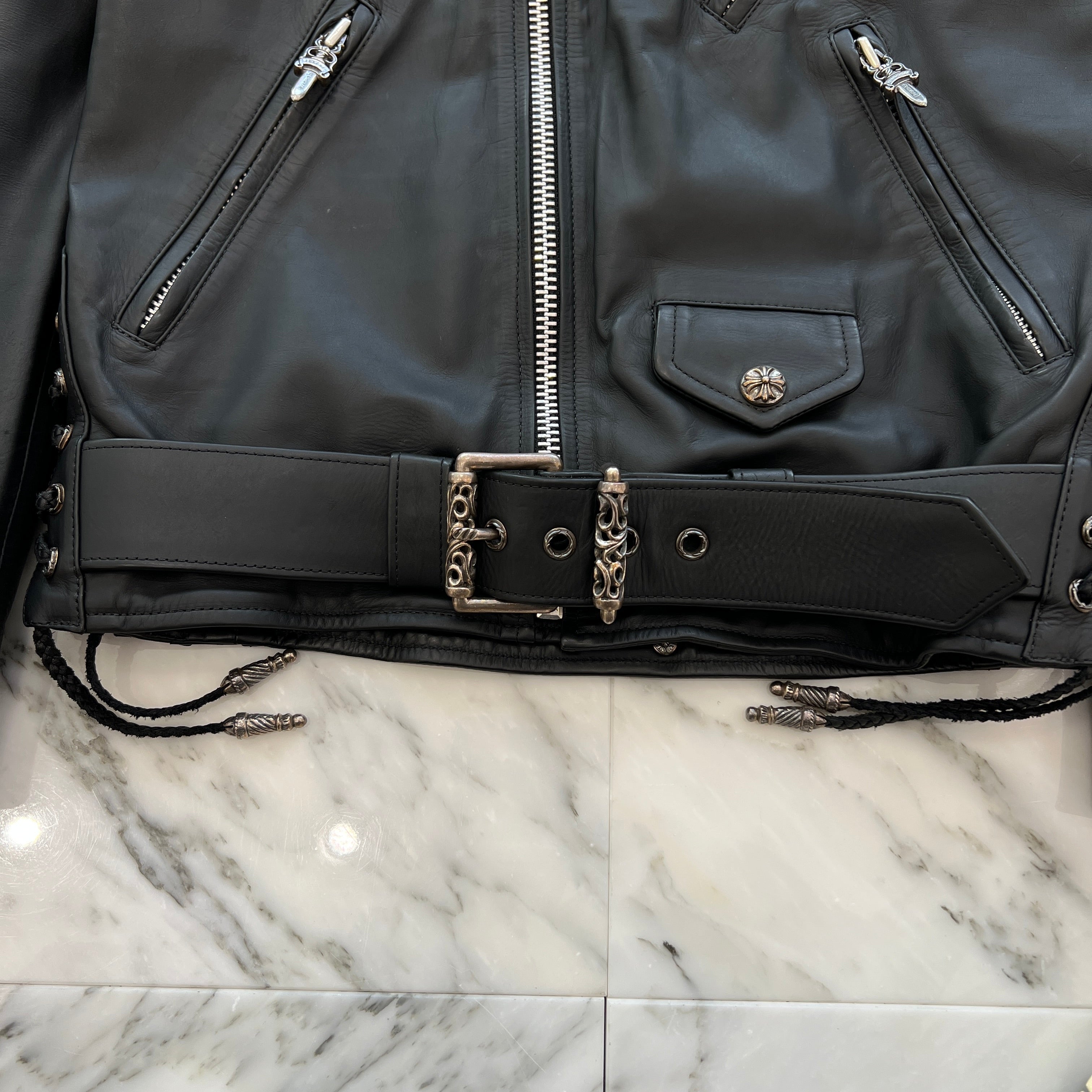 CHROME HEARTS JJ DEAN Dagger Zip Riders Leather Jacket Size M クロムハーツ JJディーン ダガー ジップ ライダース レザージャケット サイズM