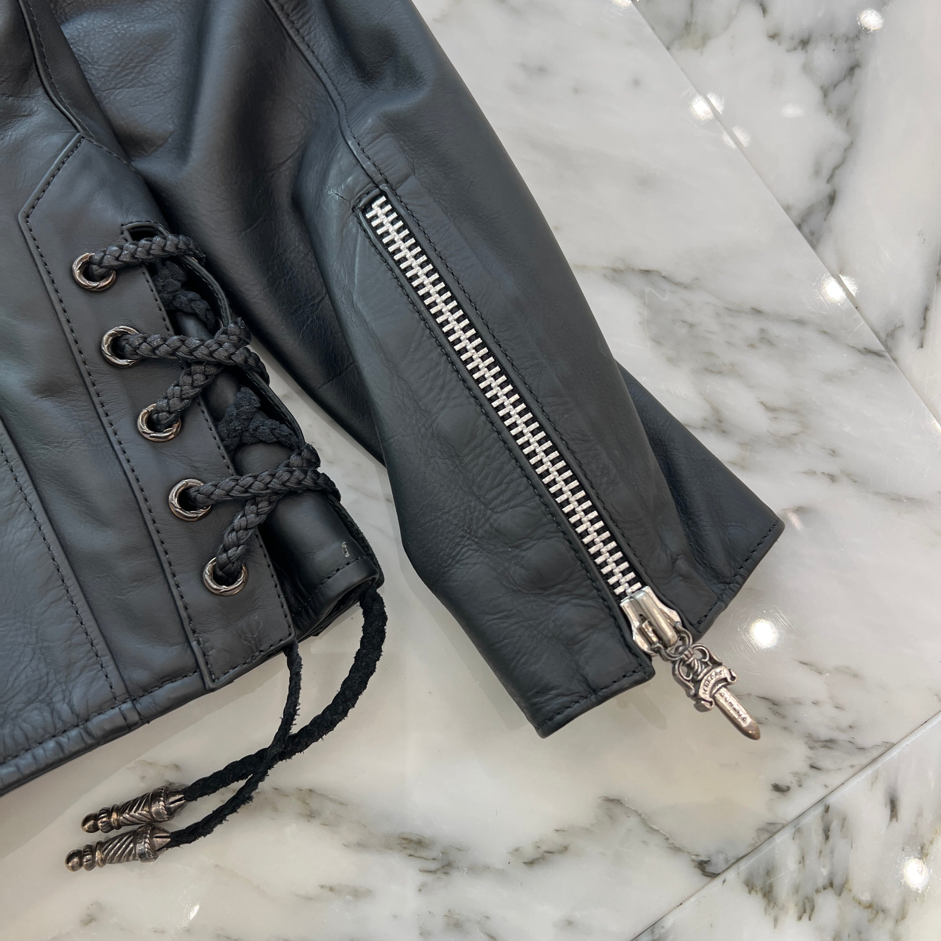 CHROME HEARTS JJ DEAN Dagger Zip Riders Leather Jacket Size M クロムハーツ JJディーン ダガー ジップ ライダース レザージャケット サイズM