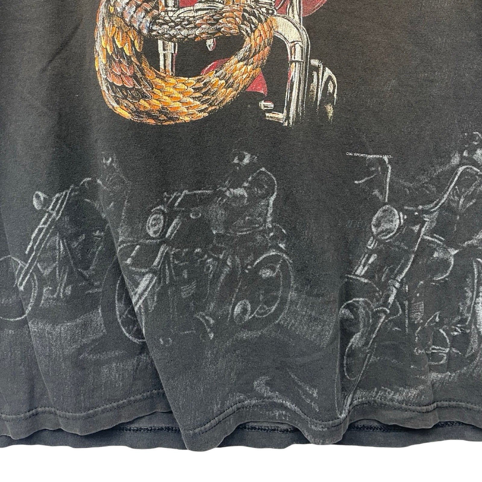 Vintage 90's Harley-Davidson "FRONTIER CUSTOM CYCLES" Snake Emblem S/S Tee Size XL