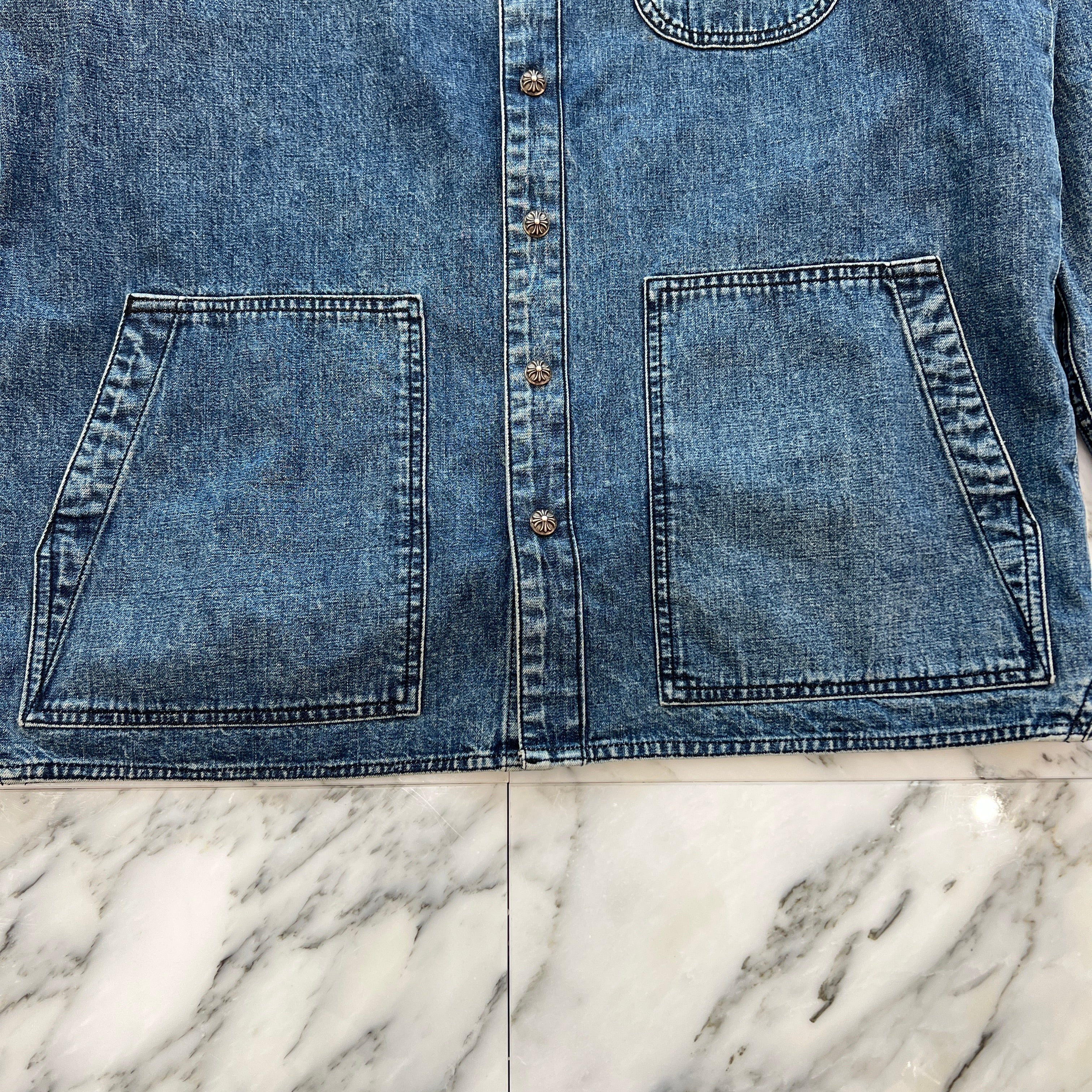 CHROME HEARTS Y NOT Cross Ball Button LAST BITE Denim Shirt Size L クロムハーツ ワイノット クロスボールボタン ラストバイト デニムシャツ サイズL