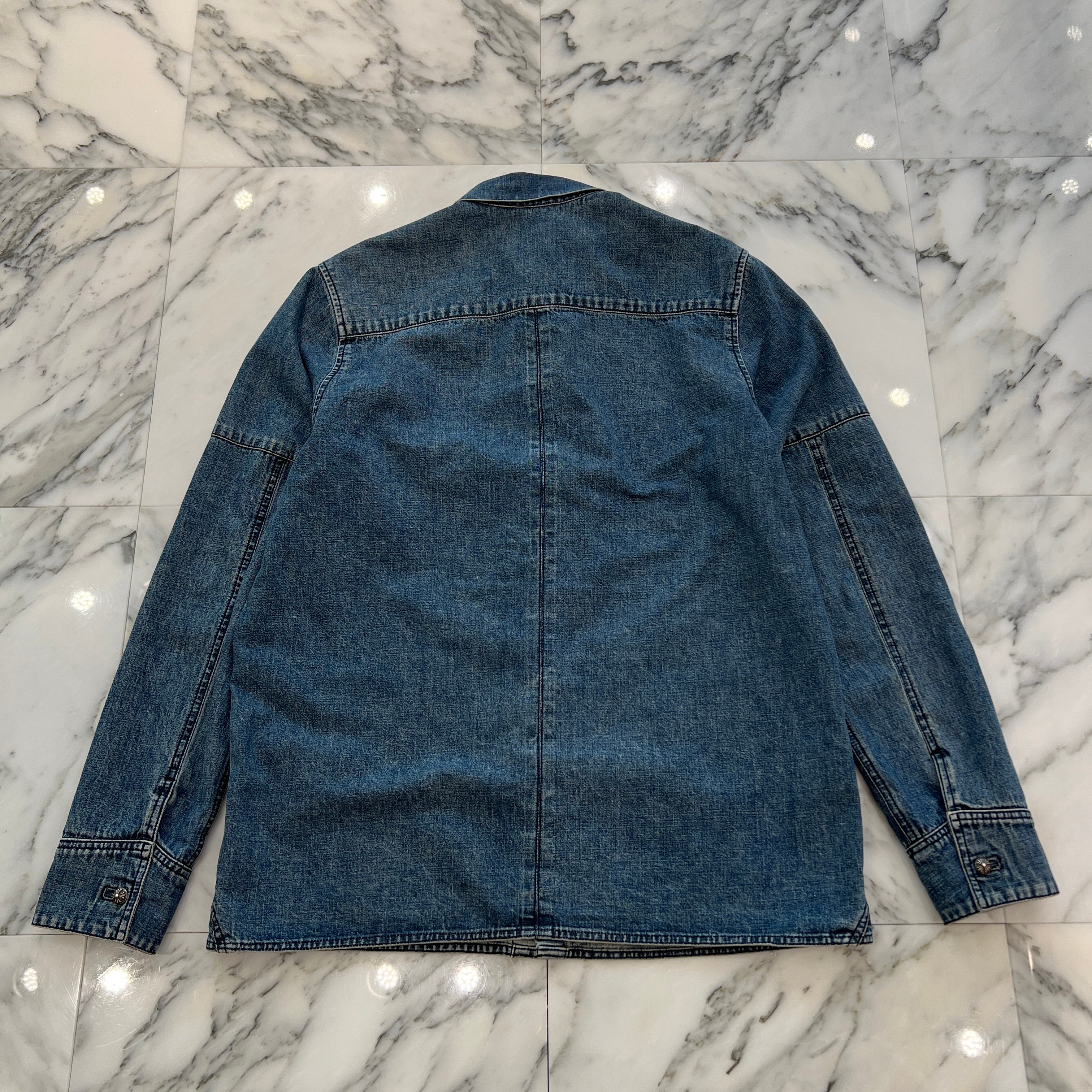 CHROME HEARTS Y NOT Cross Ball Button LAST BITE Denim Shirt Size L クロムハーツ ワイノット クロスボールボタン ラストバイト デニムシャツ サイズL