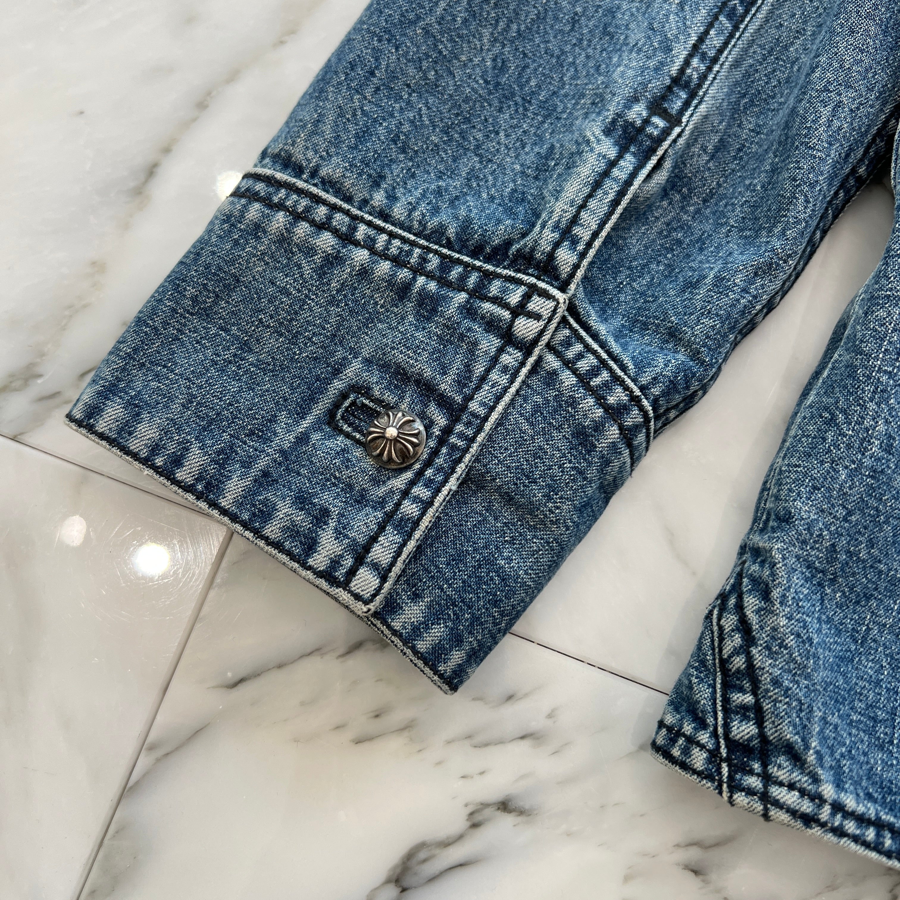 CHROME HEARTS Y NOT Cross Ball Button LAST BITE Denim Shirt Size L クロムハーツ ワイノット クロスボールボタン ラストバイト デニムシャツ サイズL