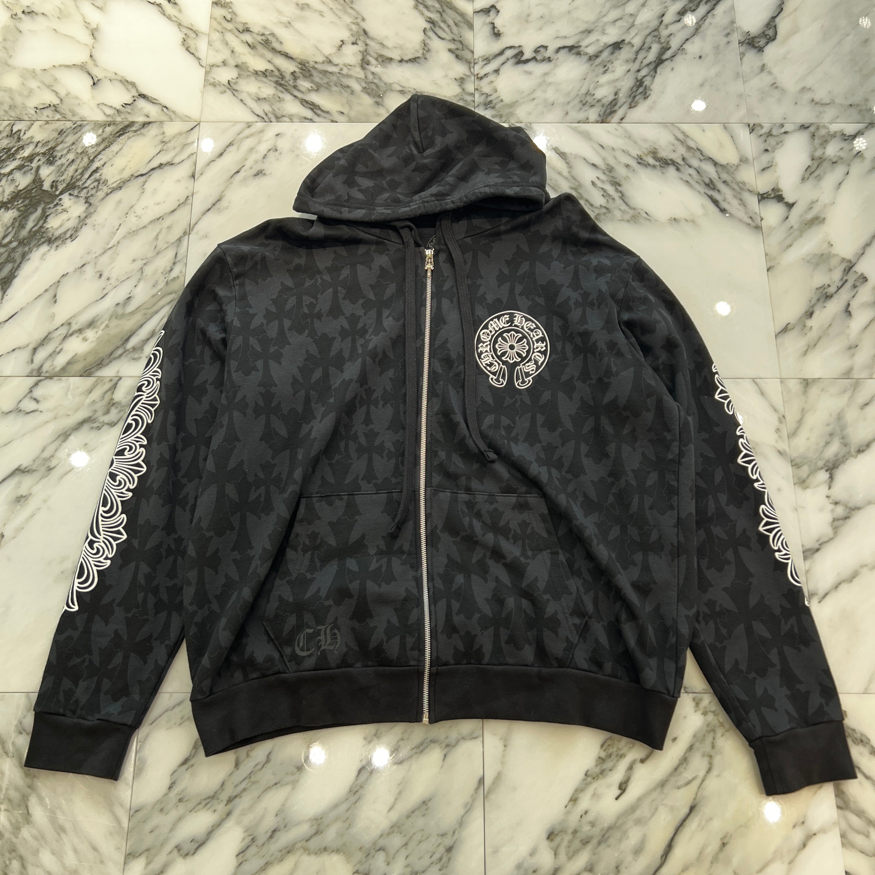 CHROME HEARTS 2024SS Graveyard Cemetery Cross Pullover Hoodie Size L クロムハーツ グレイブヤード セメタリークロス プルオーバー フーディ 総柄 サイズL