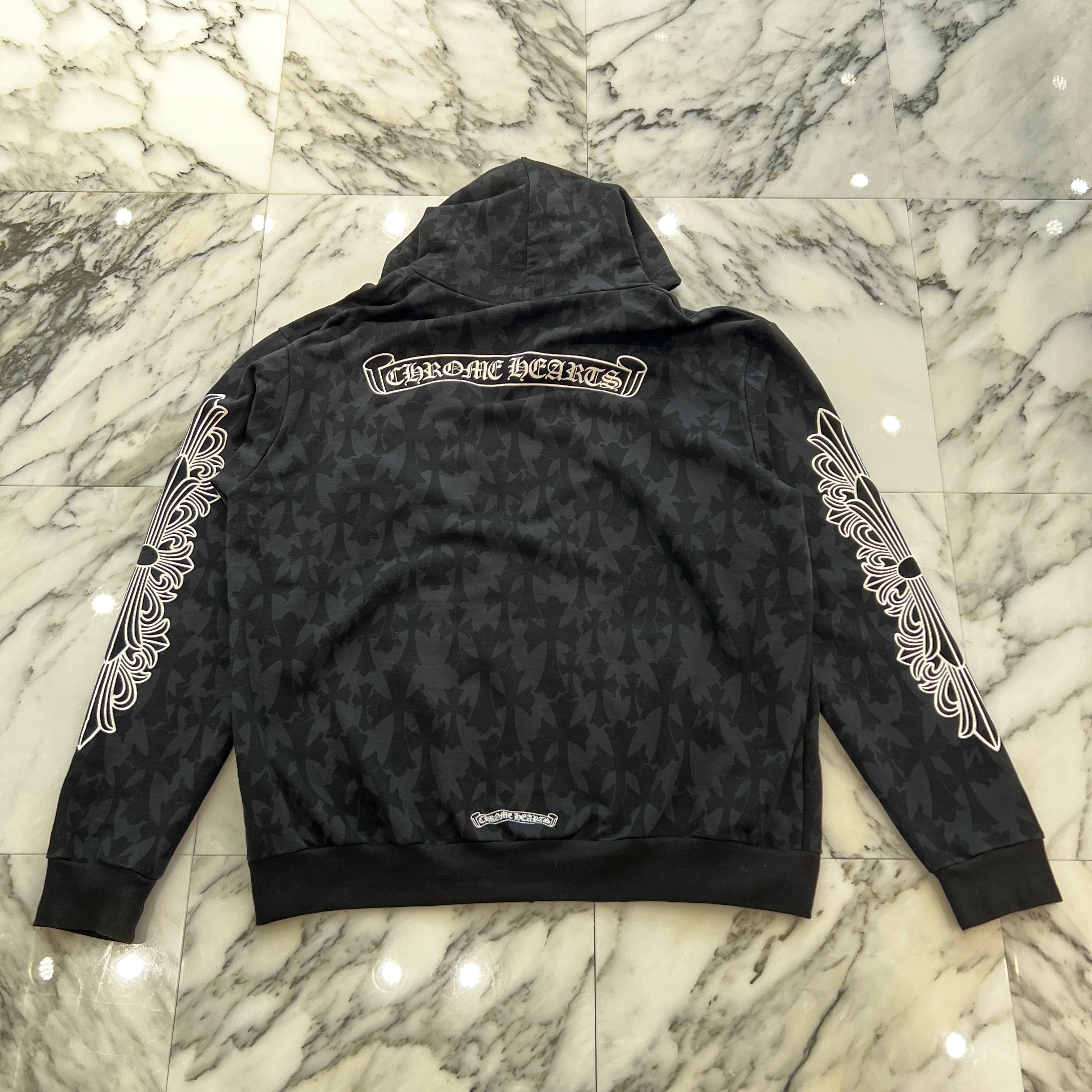 CHROME HEARTS 2024SS Graveyard Cemetery Cross Pullover Hoodie Size L クロムハーツ グレイブヤード セメタリークロス プルオーバー フーディ 総柄 サイズL