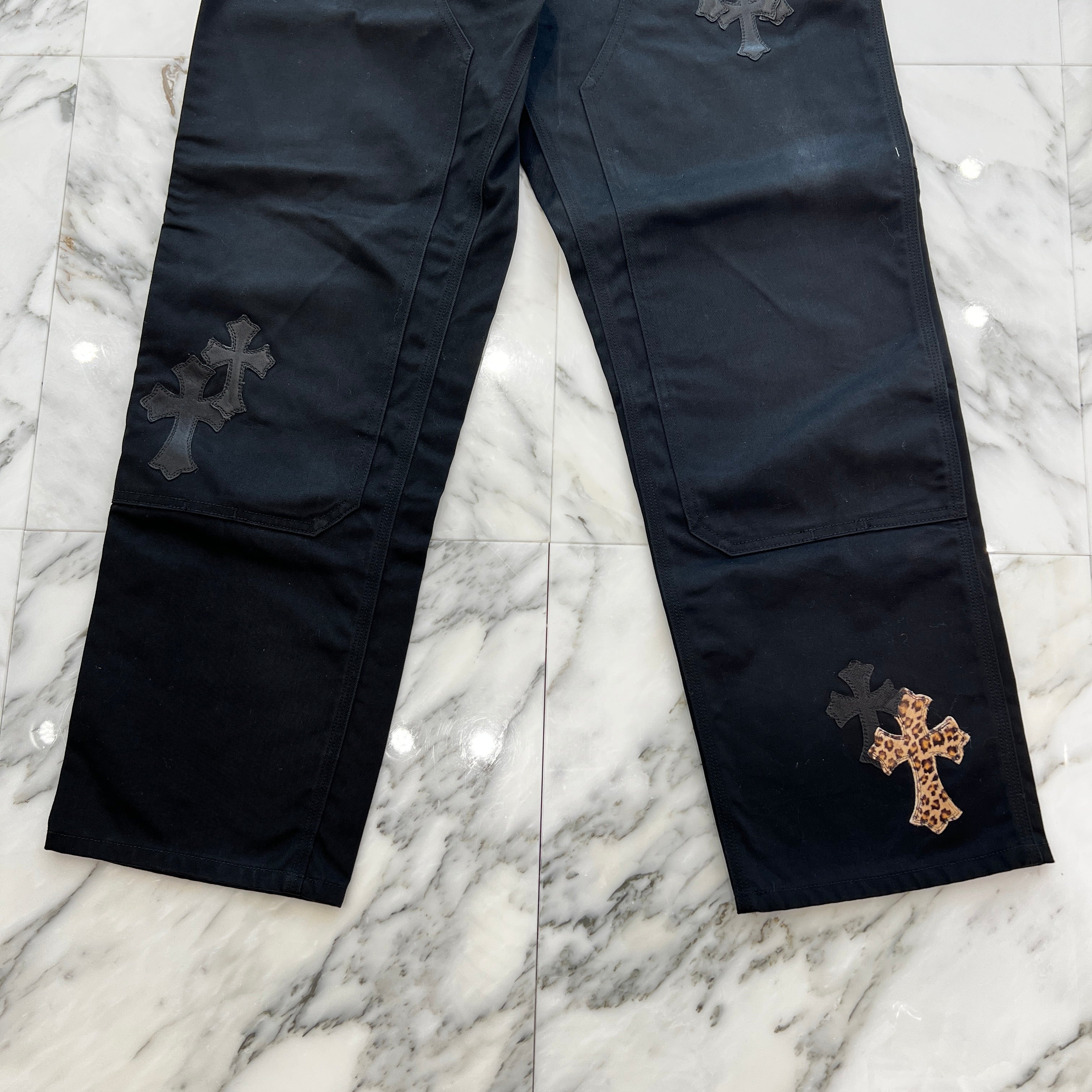 CHROME HEARTS Multi Leather Patch Carpenter Cross Ball Button Denim Pants Size 36 クロムハーツ マルチレザーパッチ カーペンター クロスボールボタン デニムパンツ サイズ36