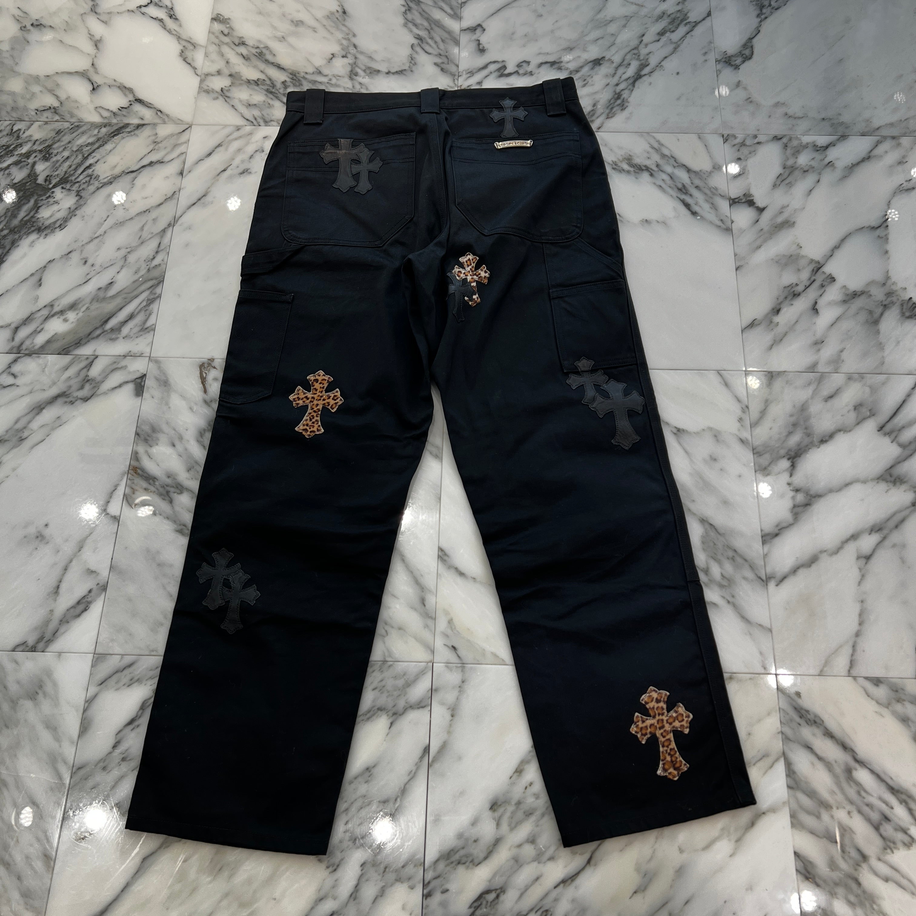 CHROME HEARTS Multi Leather Patch Carpenter Cross Ball Button Denim Pants Size 36 クロムハーツ マルチレザーパッチ カーペンター クロスボールボタン デニムパンツ サイズ36