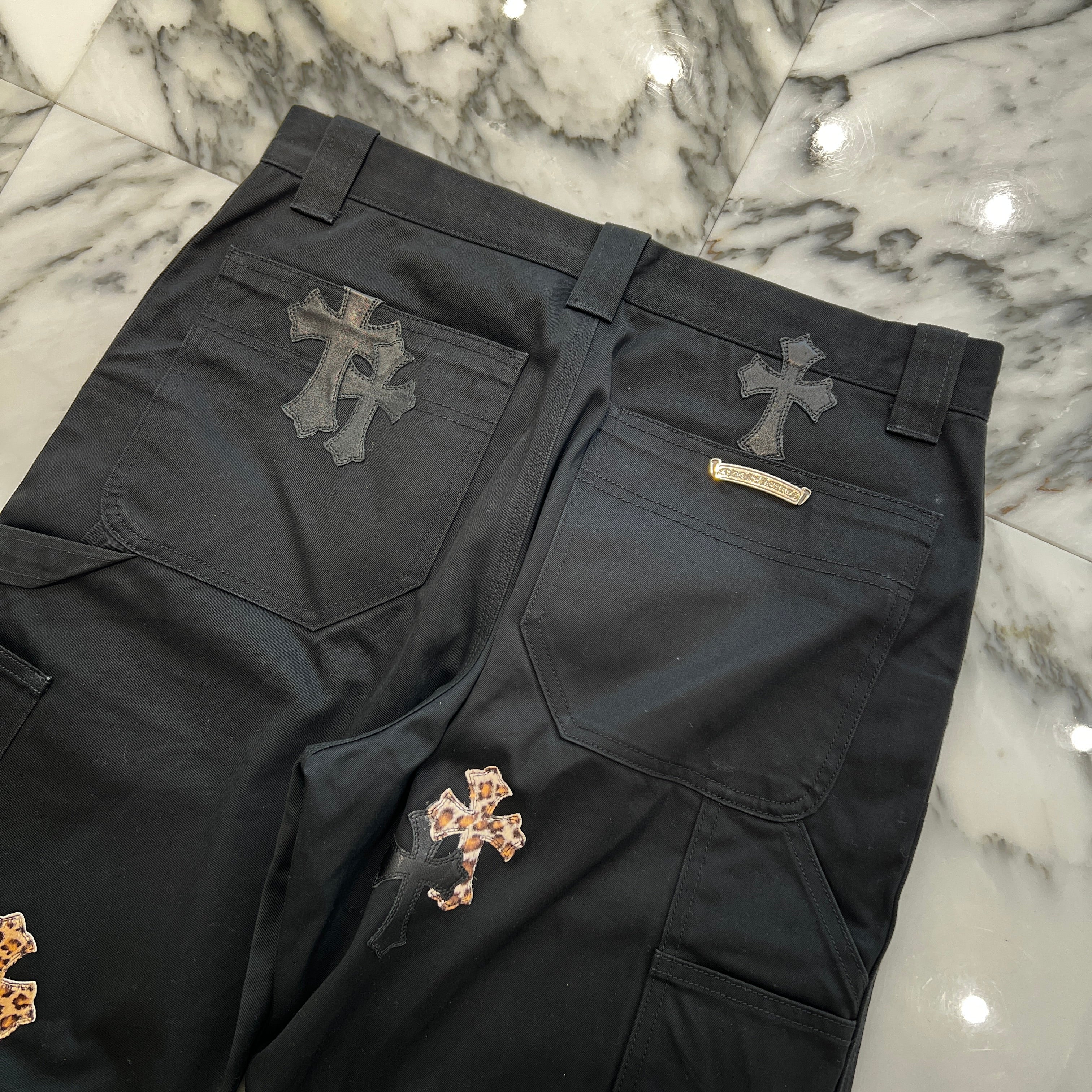 CHROME HEARTS Multi Leather Patch Carpenter Cross Ball Button Denim Pants Size 36 クロムハーツ マルチレザーパッチ カーペンター クロスボールボタン デニムパンツ サイズ36