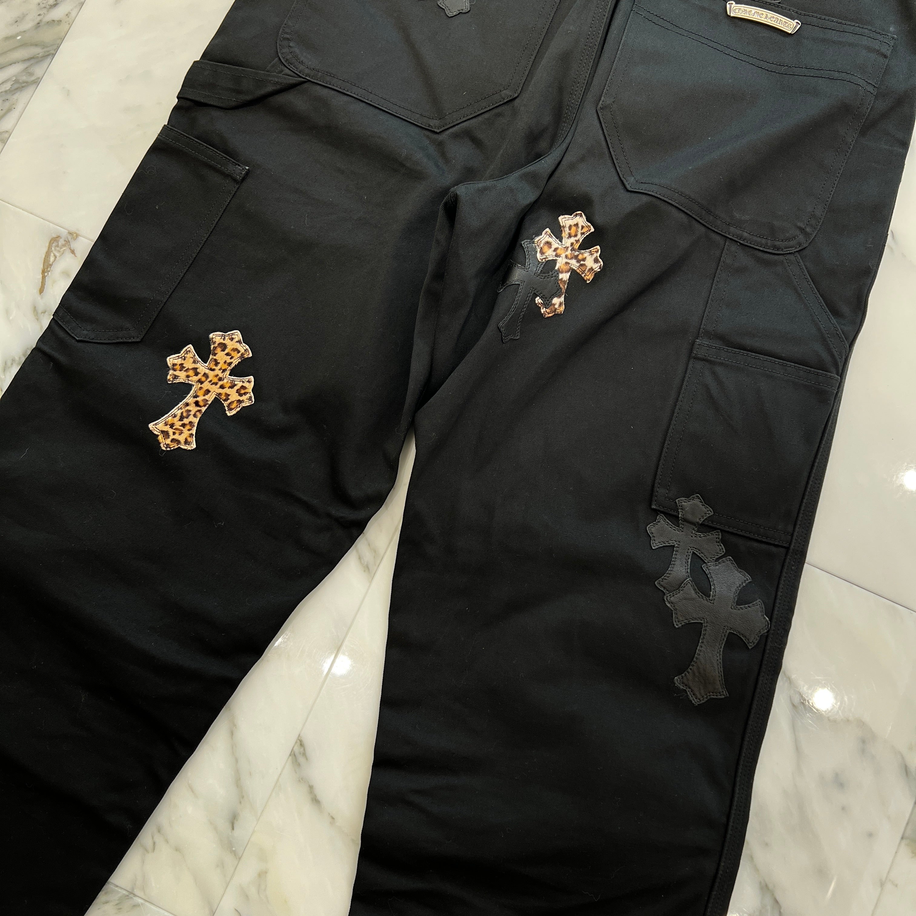 CHROME HEARTS Multi Leather Patch Carpenter Cross Ball Button Denim Pants Size 36 クロムハーツ マルチレザーパッチ カーペンター クロスボールボタン デニムパンツ サイズ36