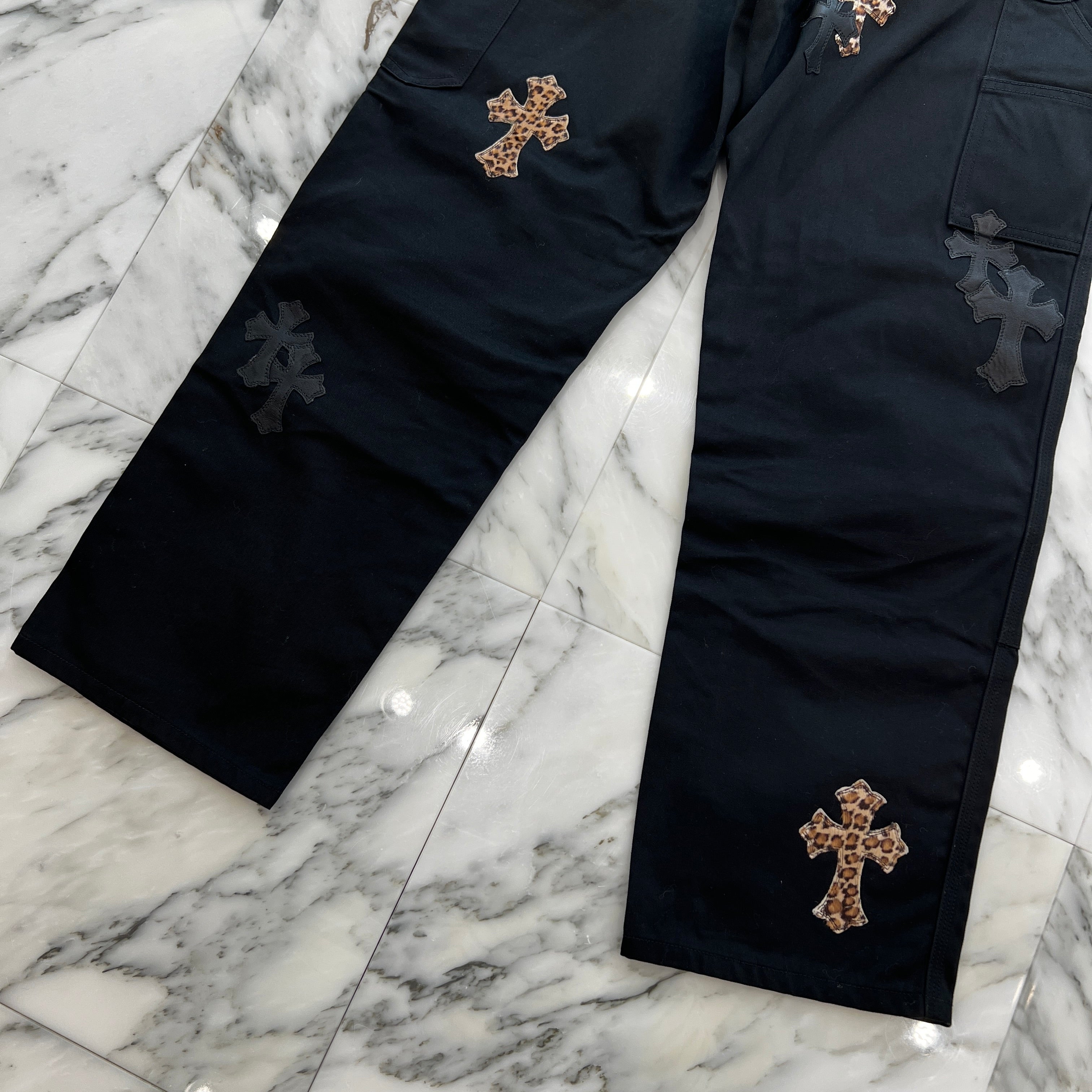 CHROME HEARTS Multi Leather Patch Carpenter Cross Ball Button Denim Pants Size 36 クロムハーツ マルチレザーパッチ カーペンター クロスボールボタン デニムパンツ サイズ36