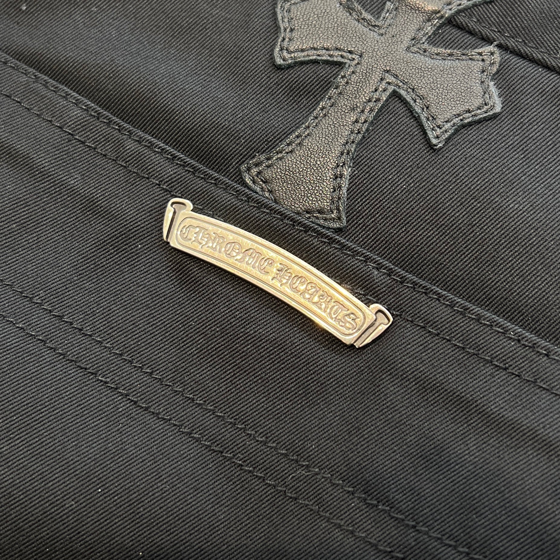 CHROME HEARTS Multi Leather Patch Carpenter Cross Ball Button Denim Pants Size 36 クロムハーツ マルチレザーパッチ カーペンター クロスボールボタン デニムパンツ サイズ36