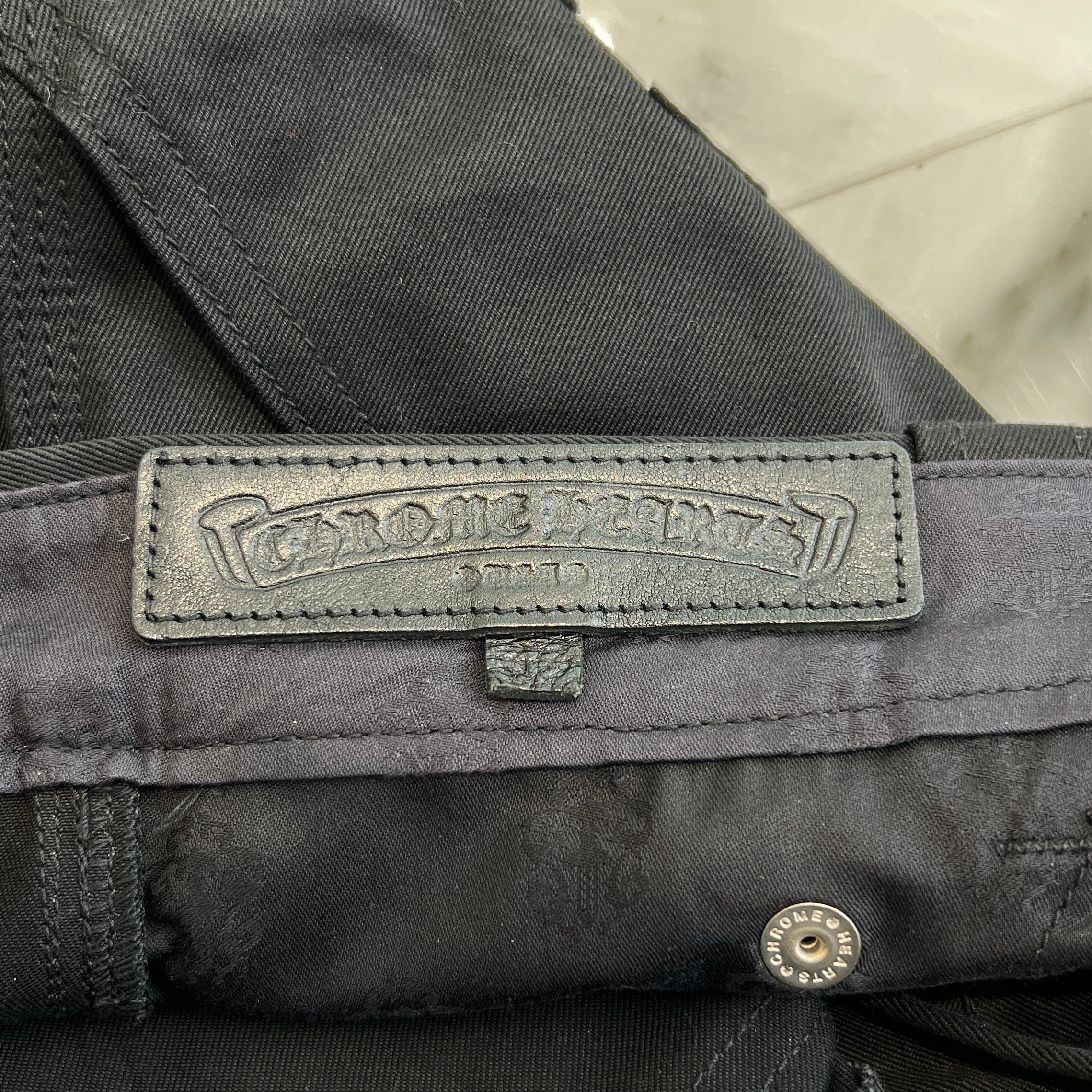 CHROME HEARTS Multi Leather Patch Carpenter Cross Ball Button Denim Pants Size 36 クロムハーツ マルチレザーパッチ カーペンター クロスボールボタン デニムパンツ サイズ36