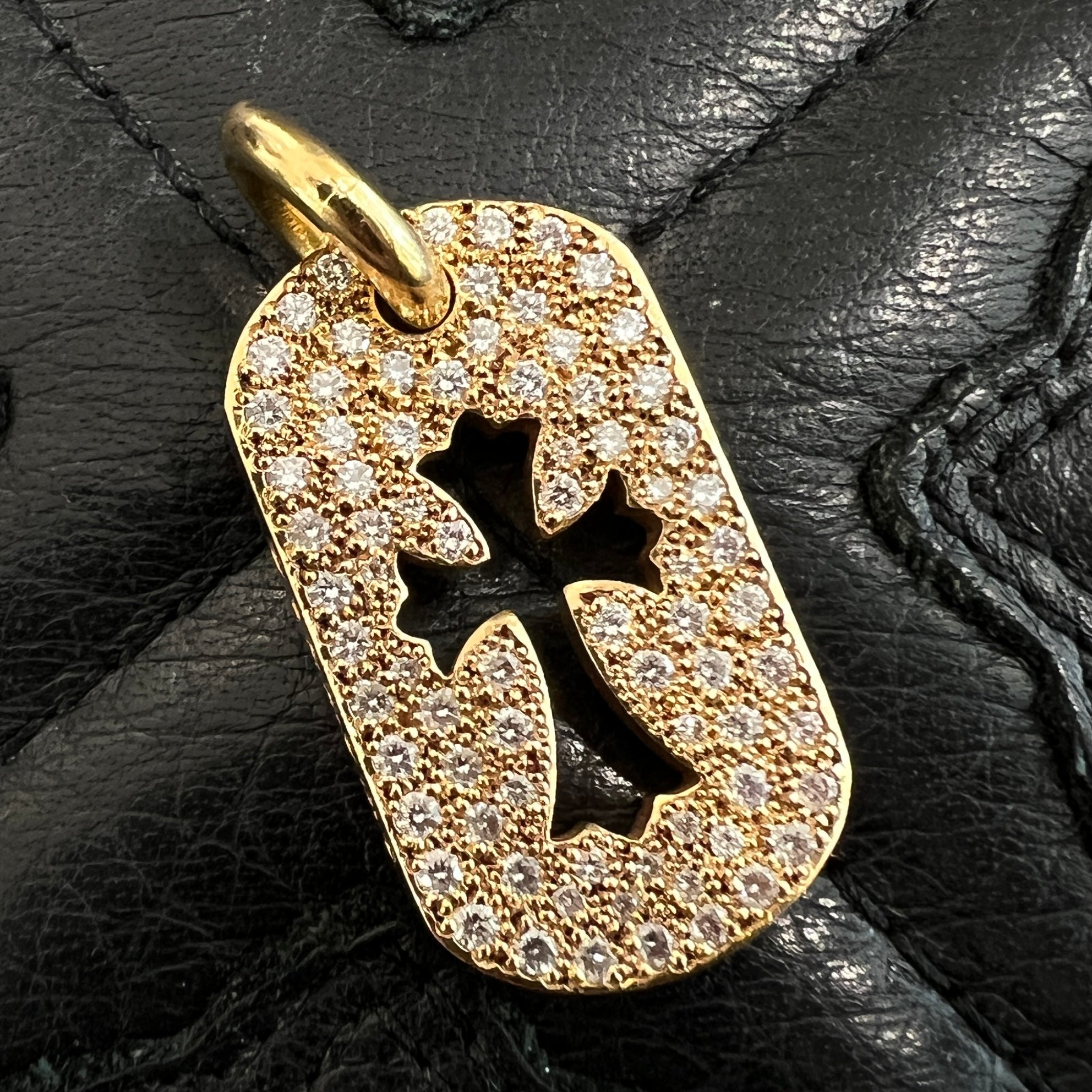 CHROME HEARTS 22K Small Cut Out Cross Dock Tag Pendant Charm Pave