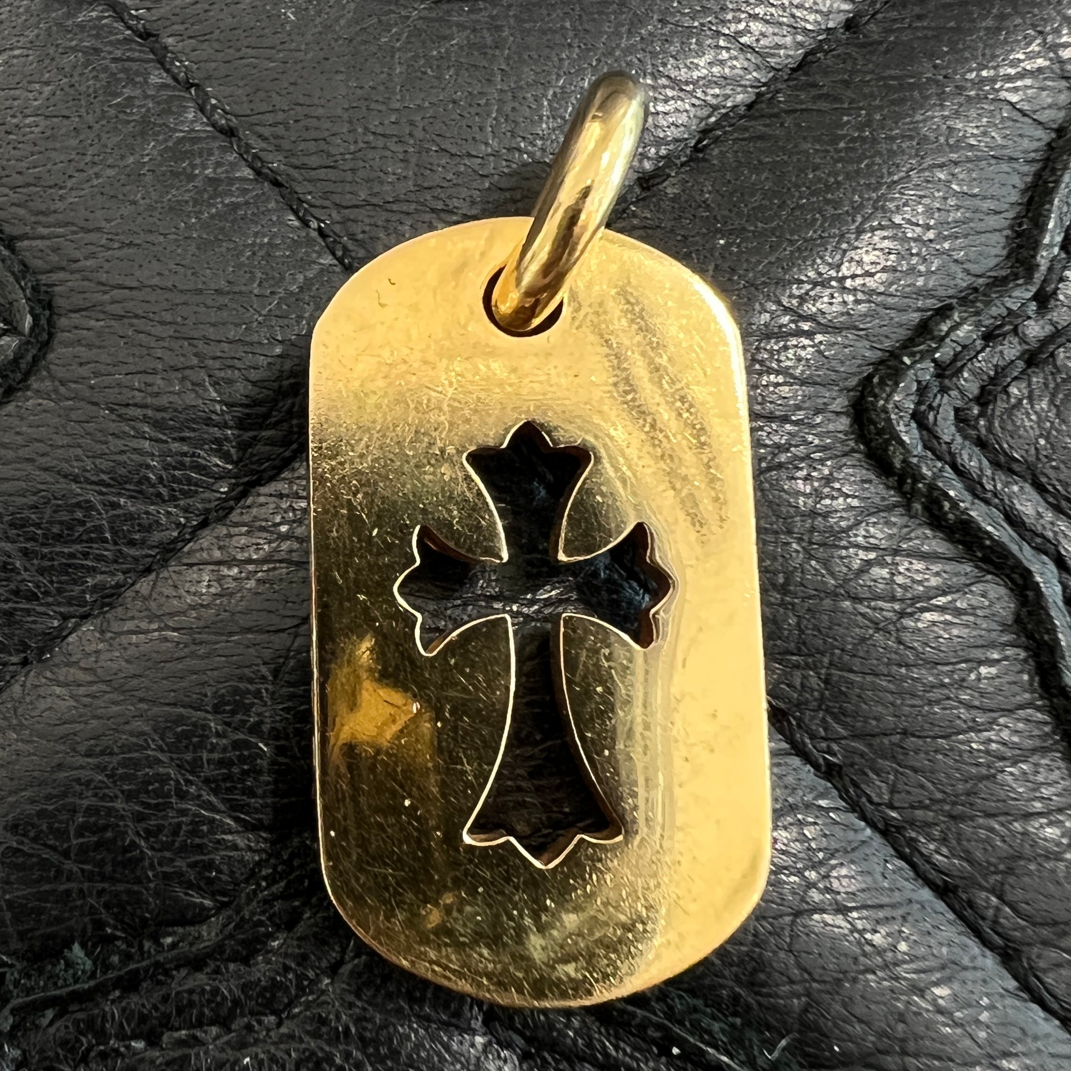 CHROME HEARTS 22K Small Cut Out Cross Dock Tag Pendant Charm Pave