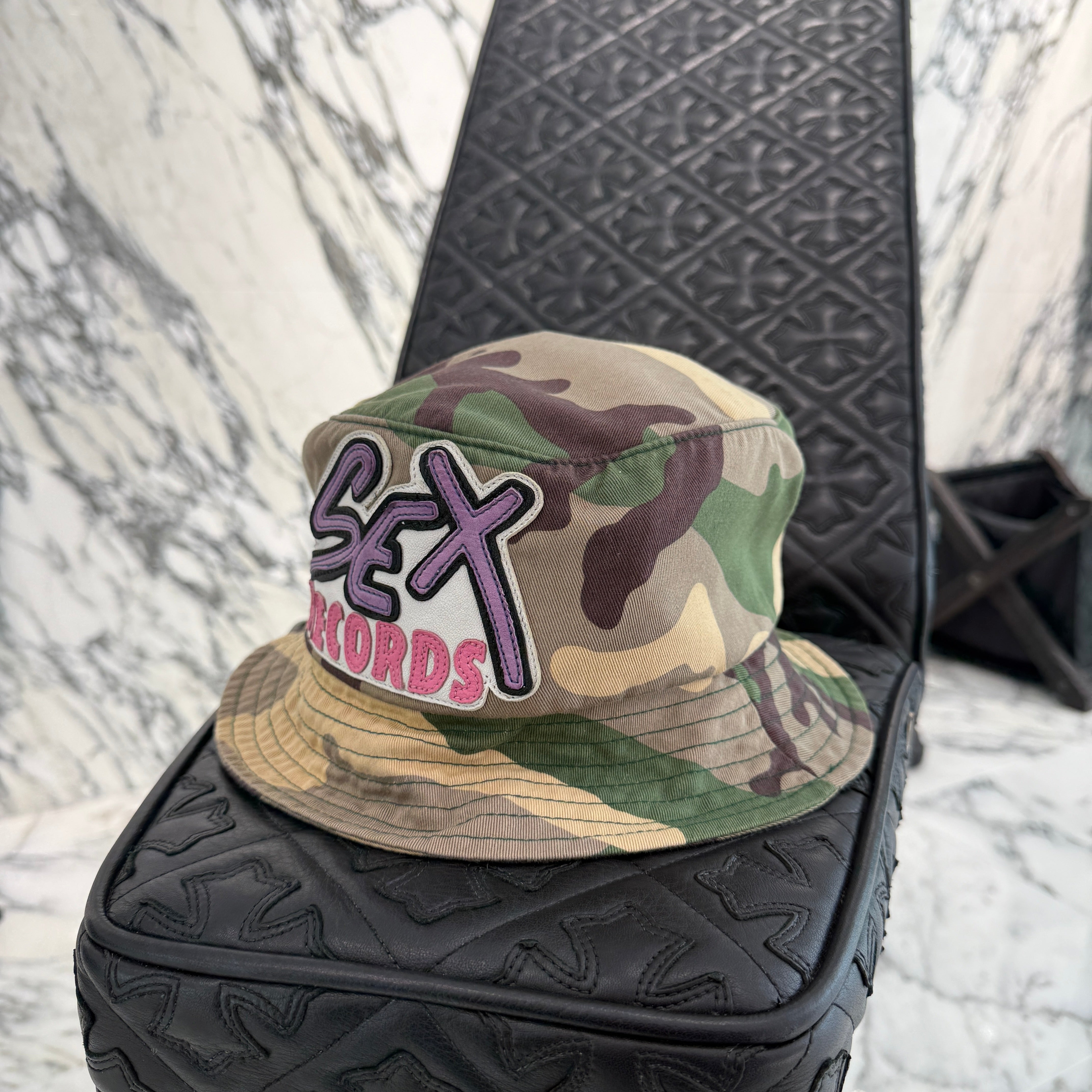 CHROME HEARTS × MATTY BOY Camouflage Sex Records Leather Patch Bucket hat Size Ｌ(60.5cm) クロムハーツ × マッティボーイ カモフラージュ セックスレコード レザーパッチ バケットハット サイズＬ(60.5cm)
