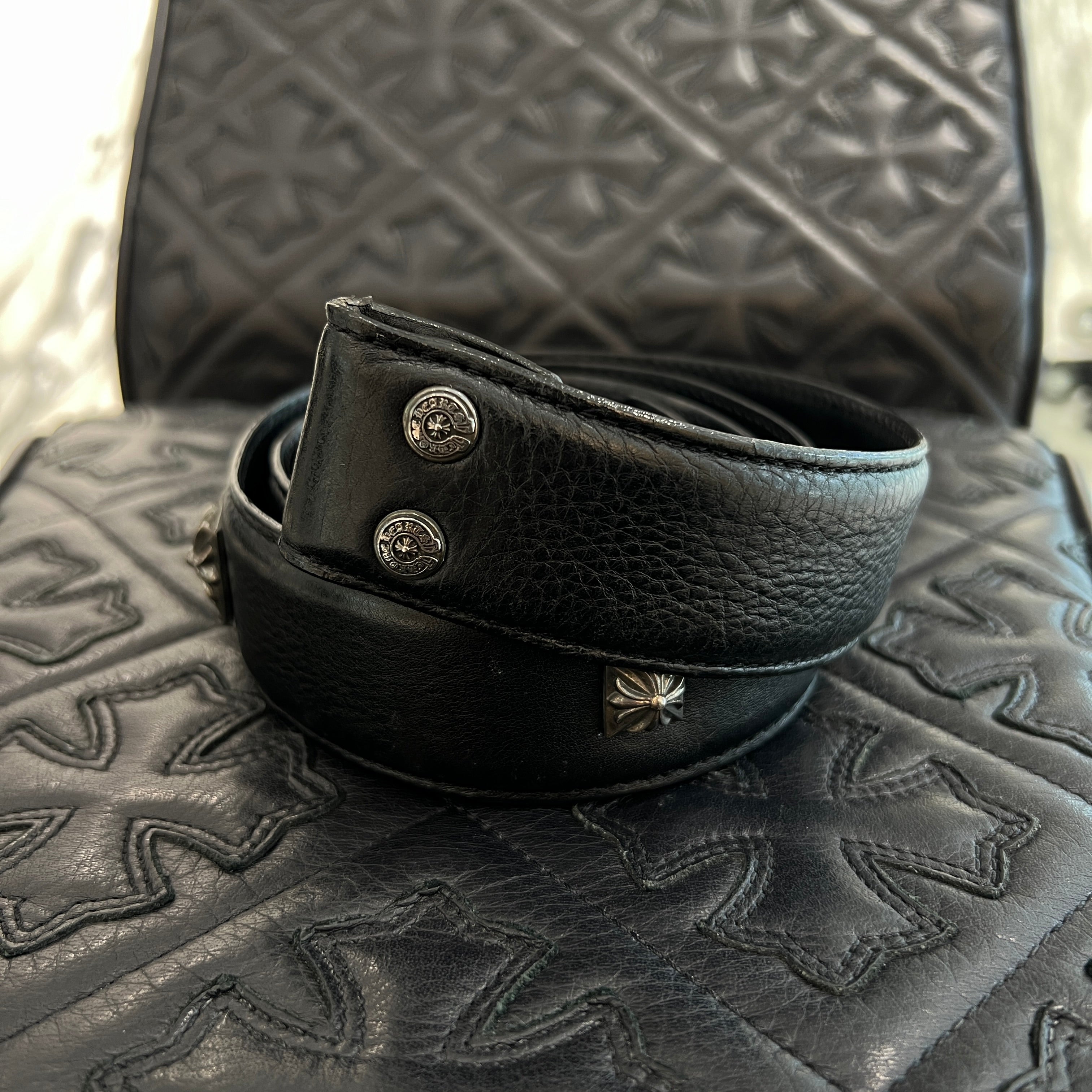 CHROME HEARTS Zero Pyramid Space Punk Studs Leather Belt Size 36 クロムハーツ ゼロピラミッドスペースパンクスタッズ レザーベルト サイズ36