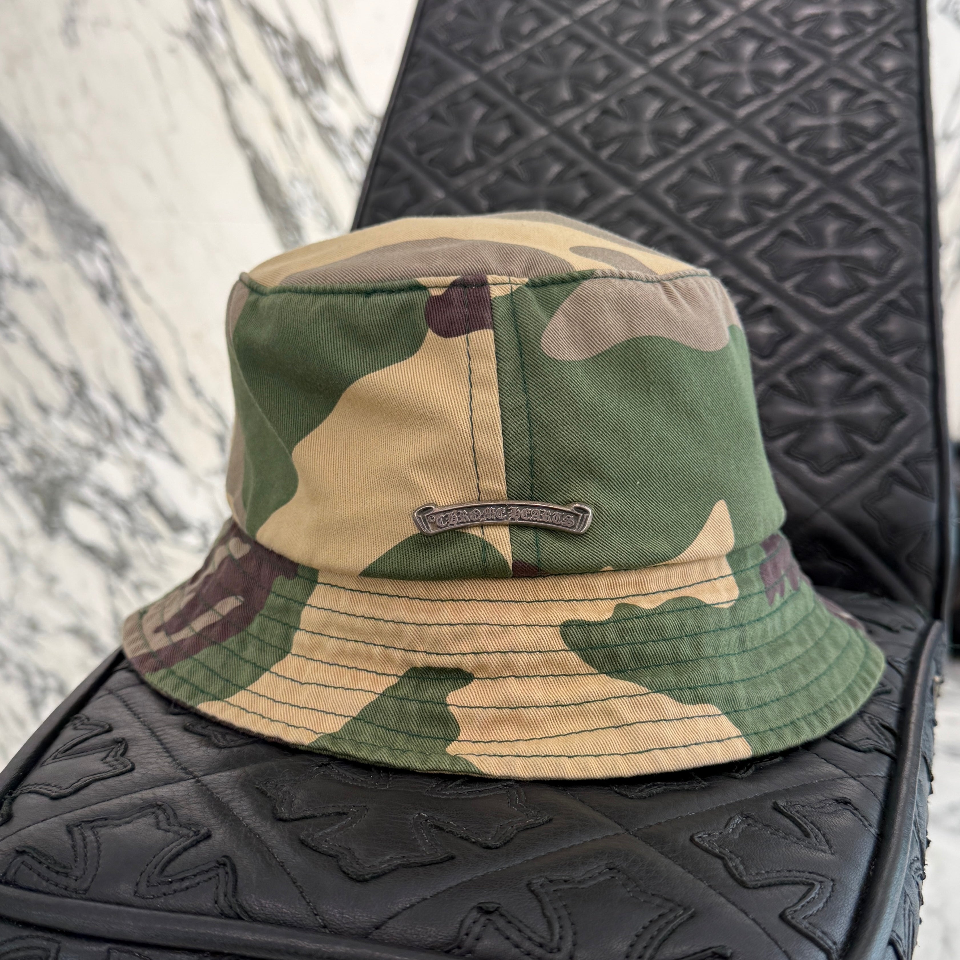 CHROME HEARTS × MATTY BOY Camouflage Sex Records Leather Patch Bucket hat Size Ｌ(60.5cm) クロムハーツ × マッティボーイ カモフラージュ セックスレコード レザーパッチ バケットハット サイズＬ(60.5cm)