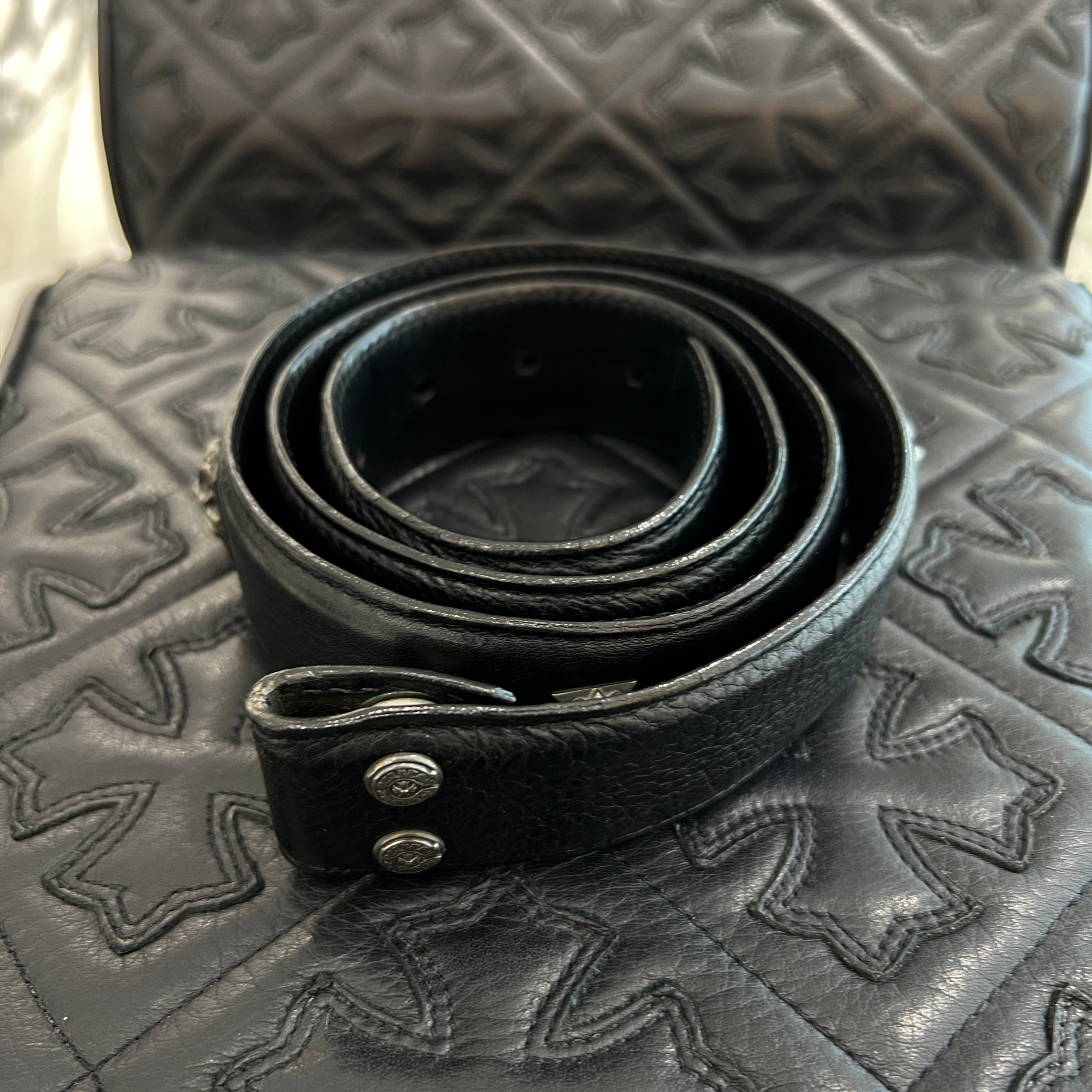 CHROME HEARTS Zero Pyramid Space Punk Studs Leather Belt Size 36 クロムハーツ ゼロピラミッドスペースパンクスタッズ レザーベルト サイズ36