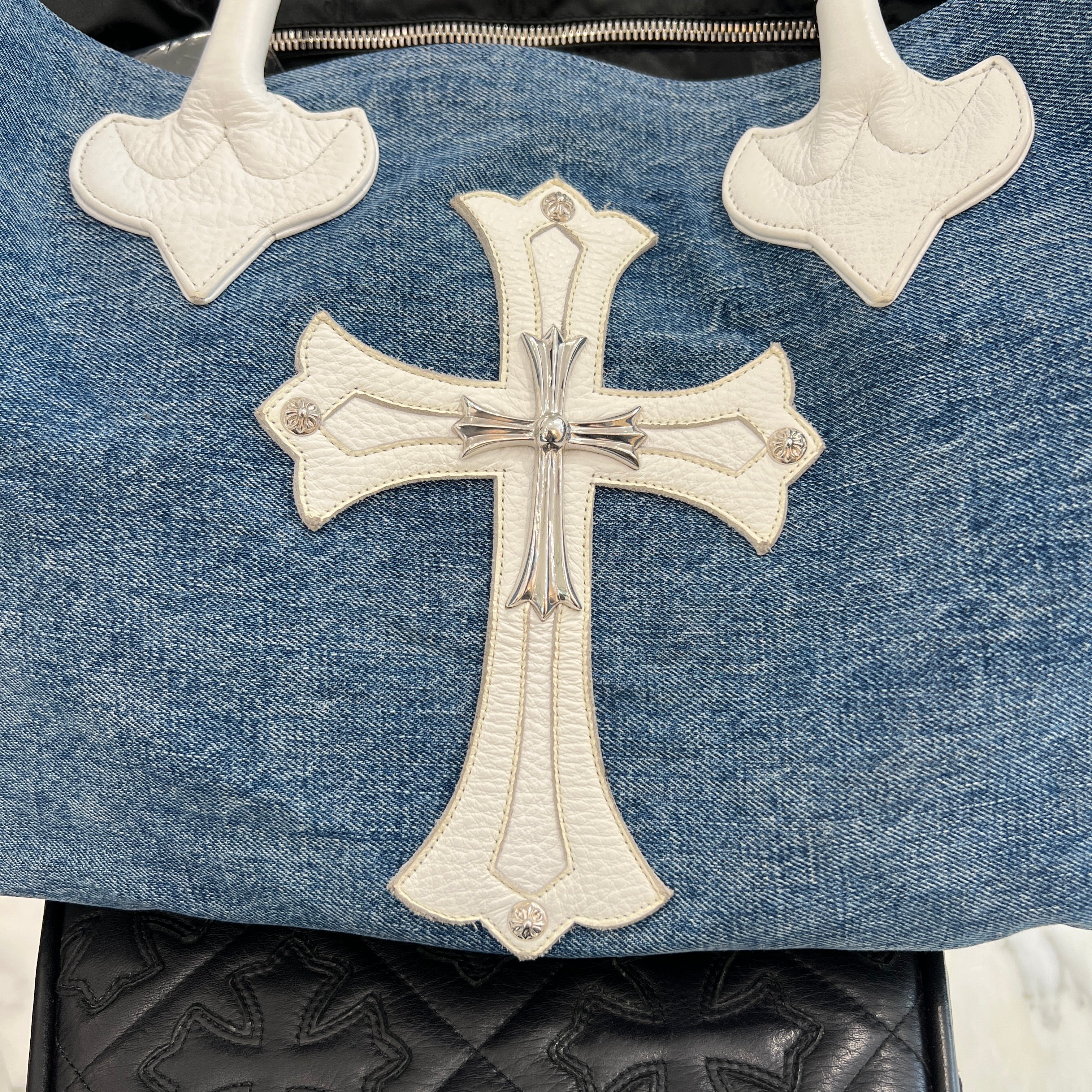 CHROME HEARTS Silver 1 Large Cross Patch Denim Tote Bag クロムハーツ シルバー 1ラージクロスパッチ デニム トートバッグ
