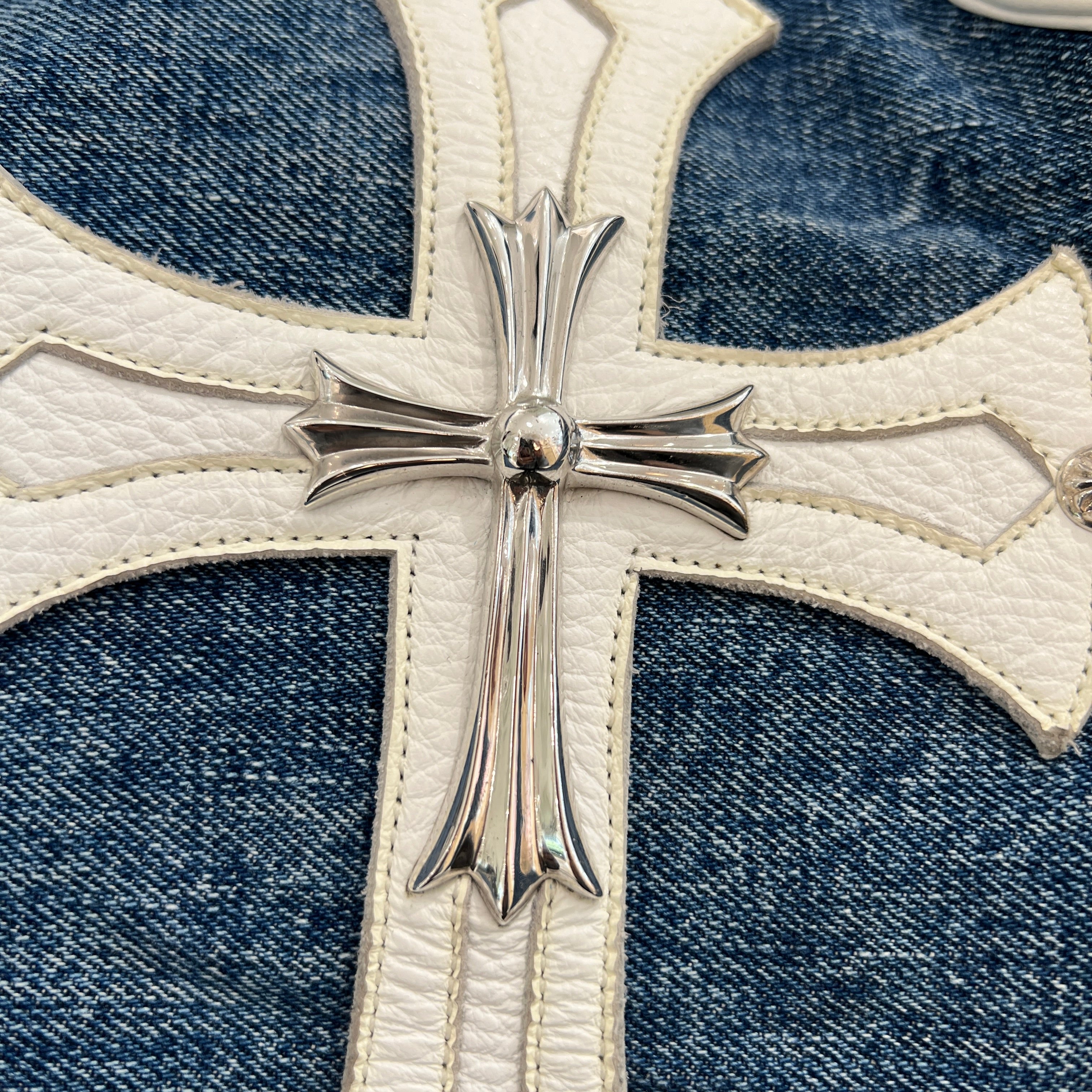 CHROME HEARTS Silver 1 Large Cross Patch Denim Tote Bag クロムハーツ シルバー 1ラージクロスパッチ デニム トートバッグ