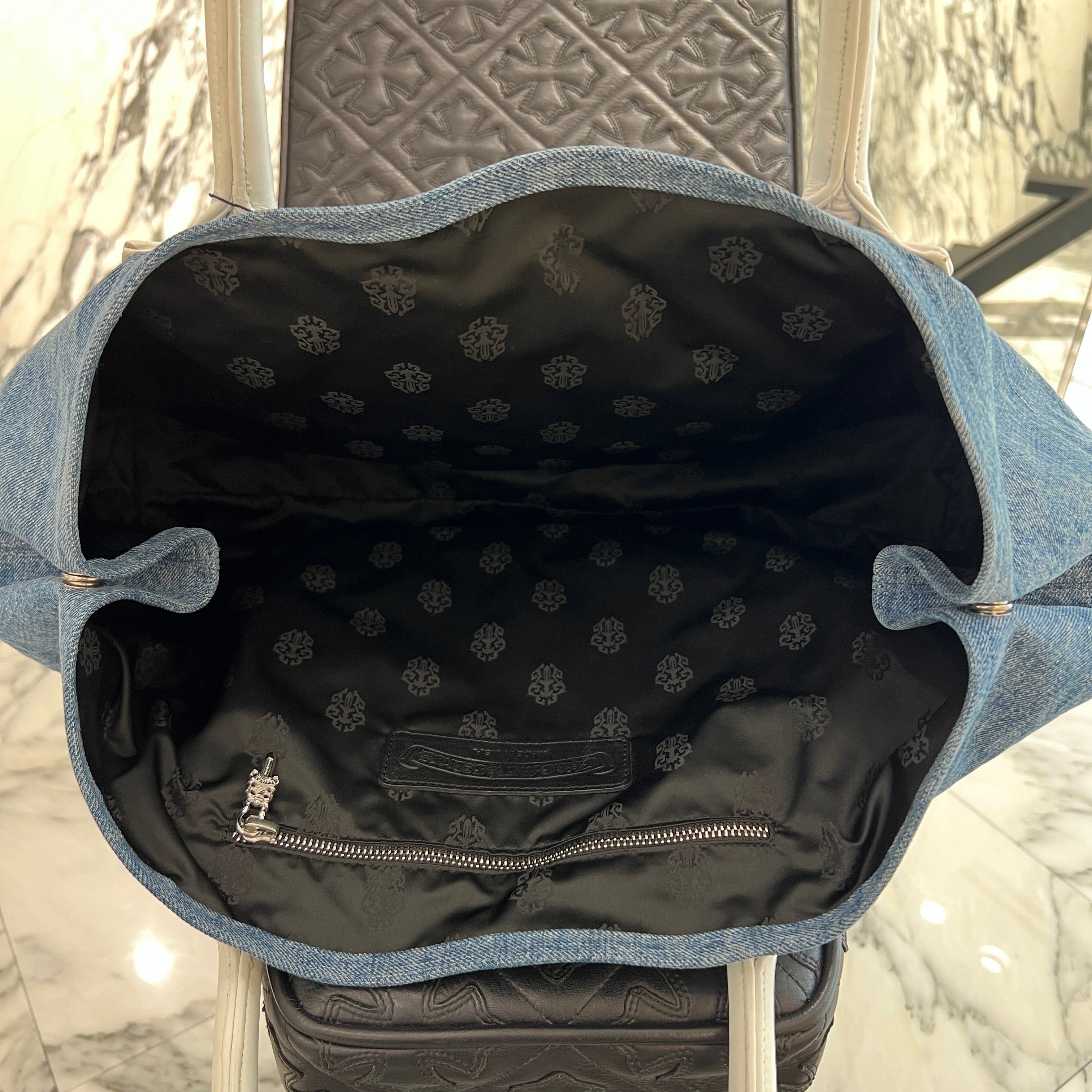 CHROME HEARTS Silver 1 Large Cross Patch Denim Tote Bag クロムハーツ シルバー 1ラージクロスパッチ デニム トートバッグ