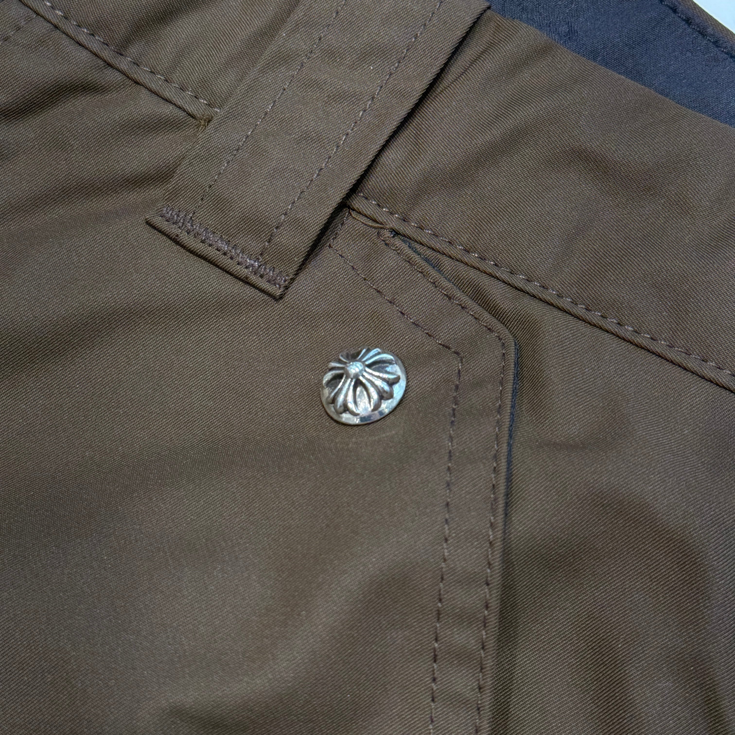 CHROME HEARTS Carpenter Leather Double Knee Nylon Pink Cross Patch Half Pants Size 30