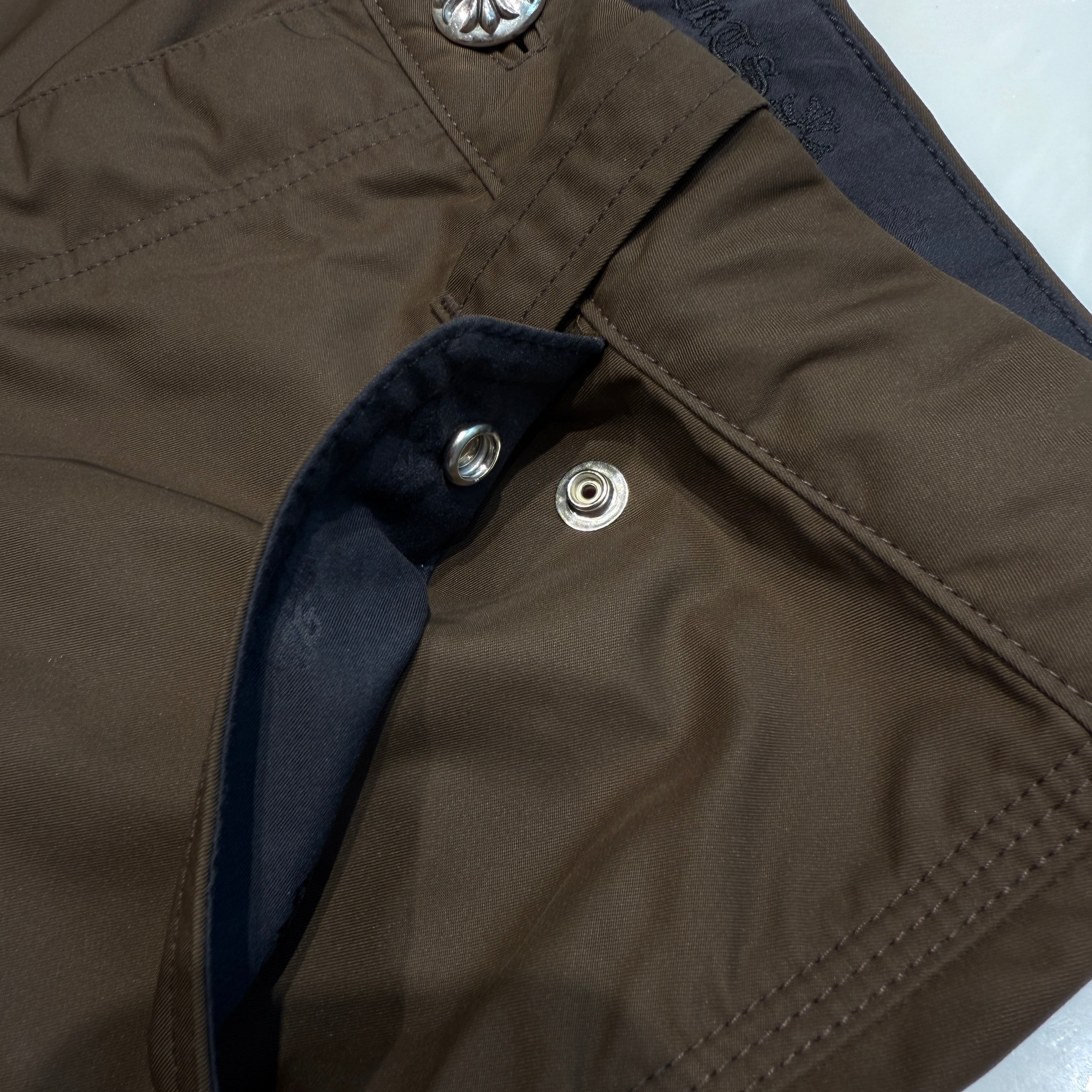 CHROME HEARTS Carpenter Leather Double Knee Nylon Pink Cross Patch Half Pants Size 30