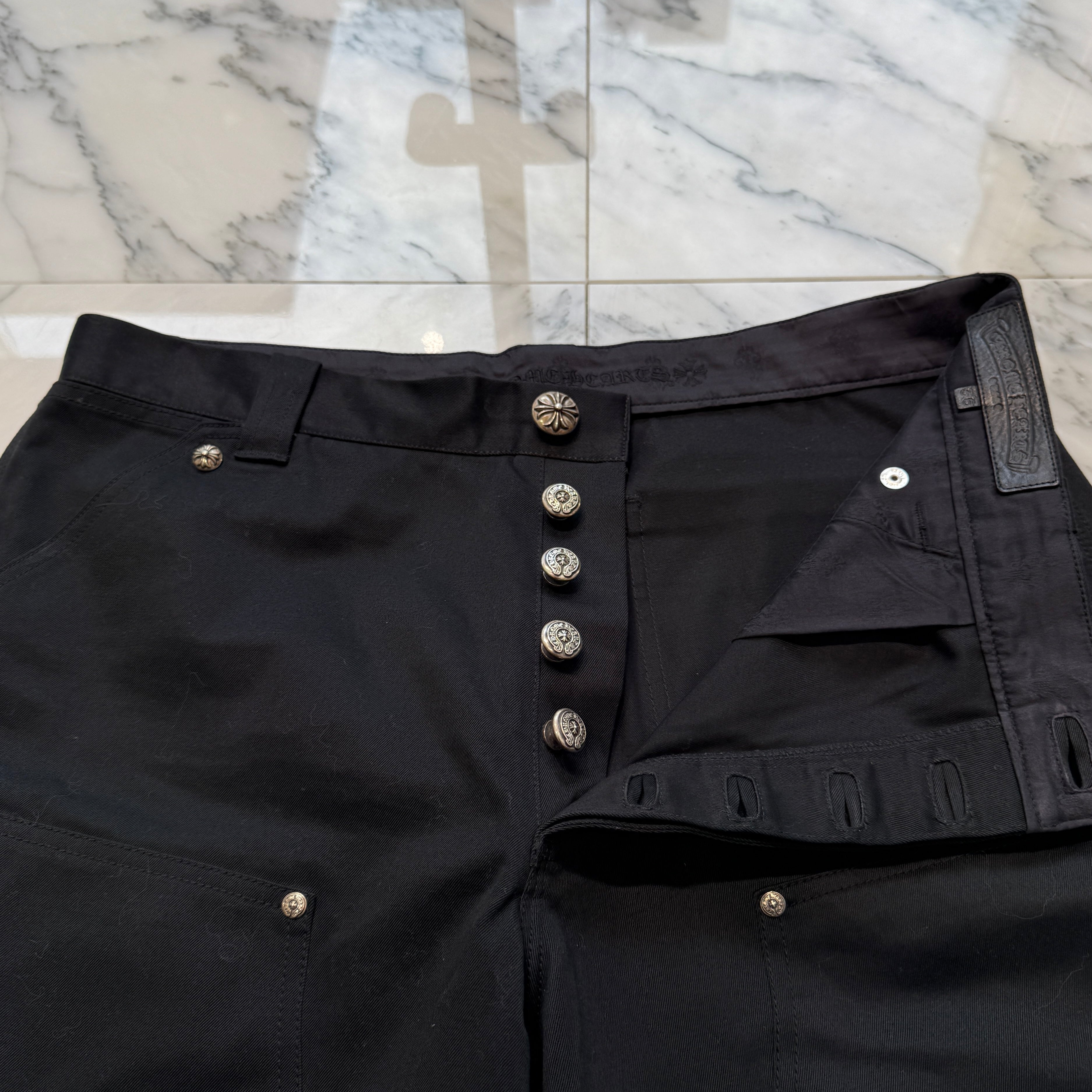 CHROME HEARTS Carpenter Cross Ball Button Denim Shorts Size 34 クロムハーツ カーペンター クロスボールボタン デニムショーツ サイズ34
