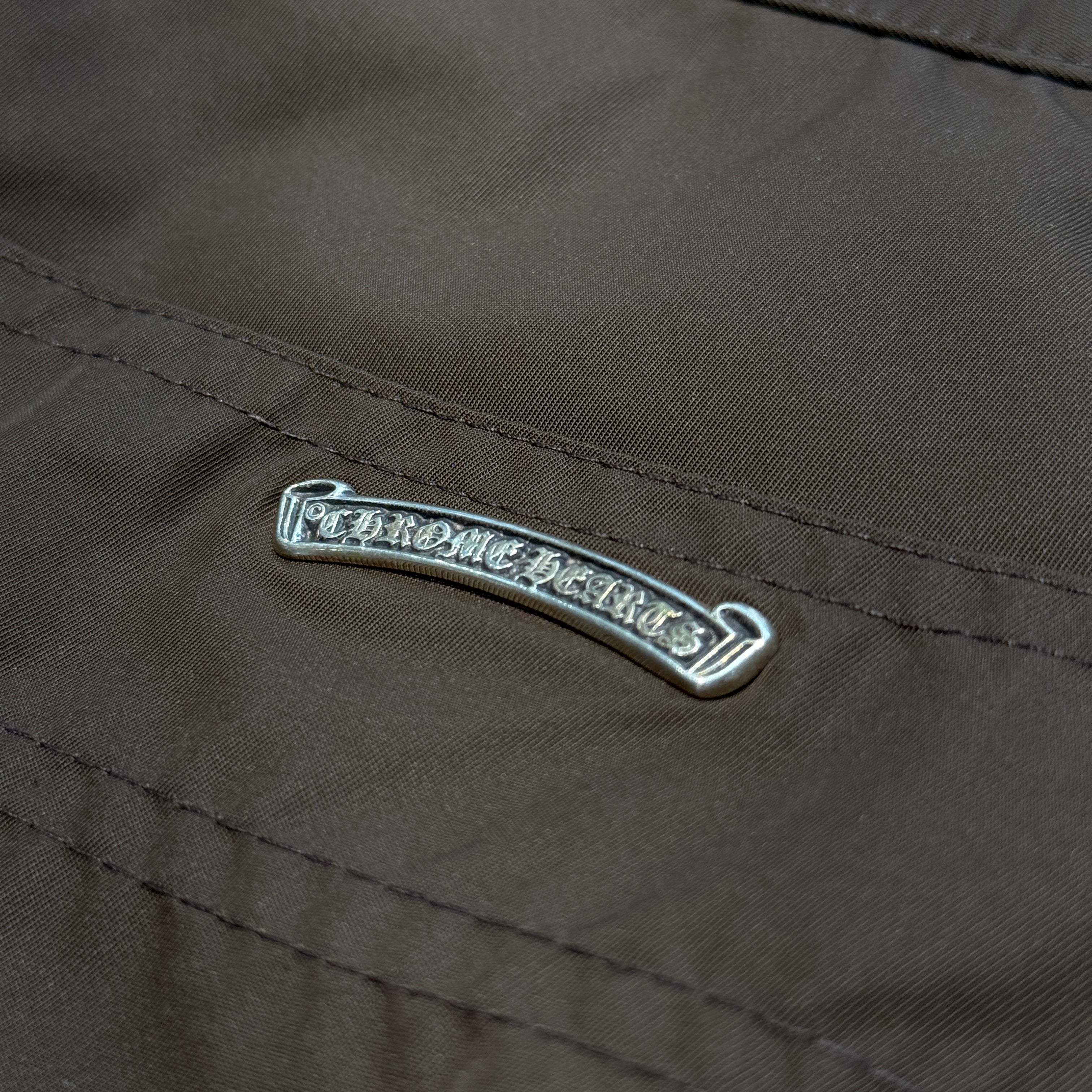 CHROME HEARTS Carpenter Leather Double Knee Nylon Pink Cross Patch Half Pants Size 30