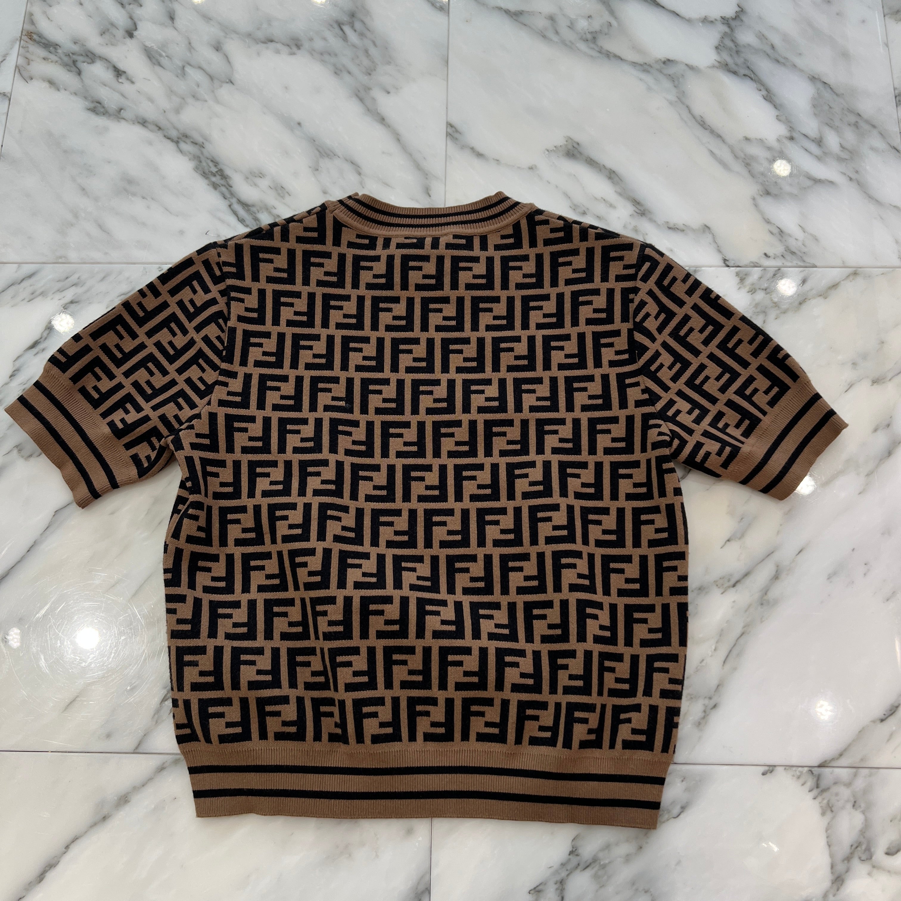 FENDI FF Logo Zucca Print Short Sleeve Knit JFG069 AEYD Size 12A