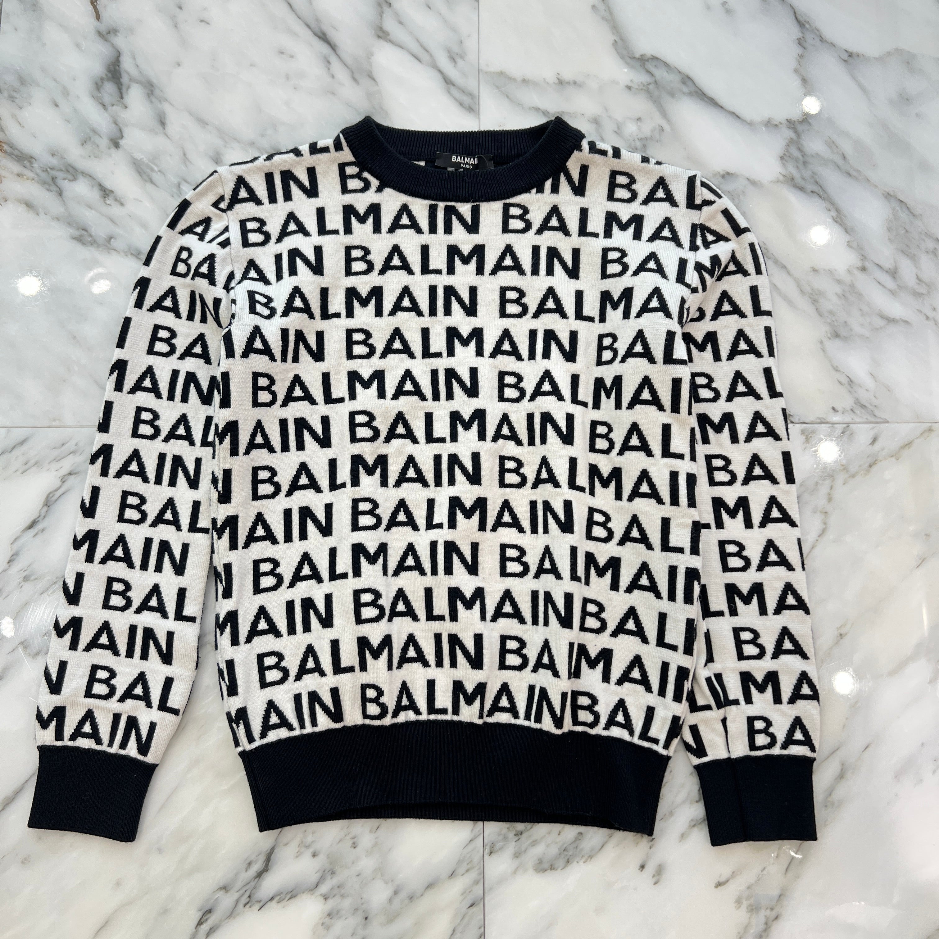 BALMAIN Logo Print Crew Neck Knit Sweater  Size 12A バルマン ロゴプリント クルーネック ニットセーター サイズ12A