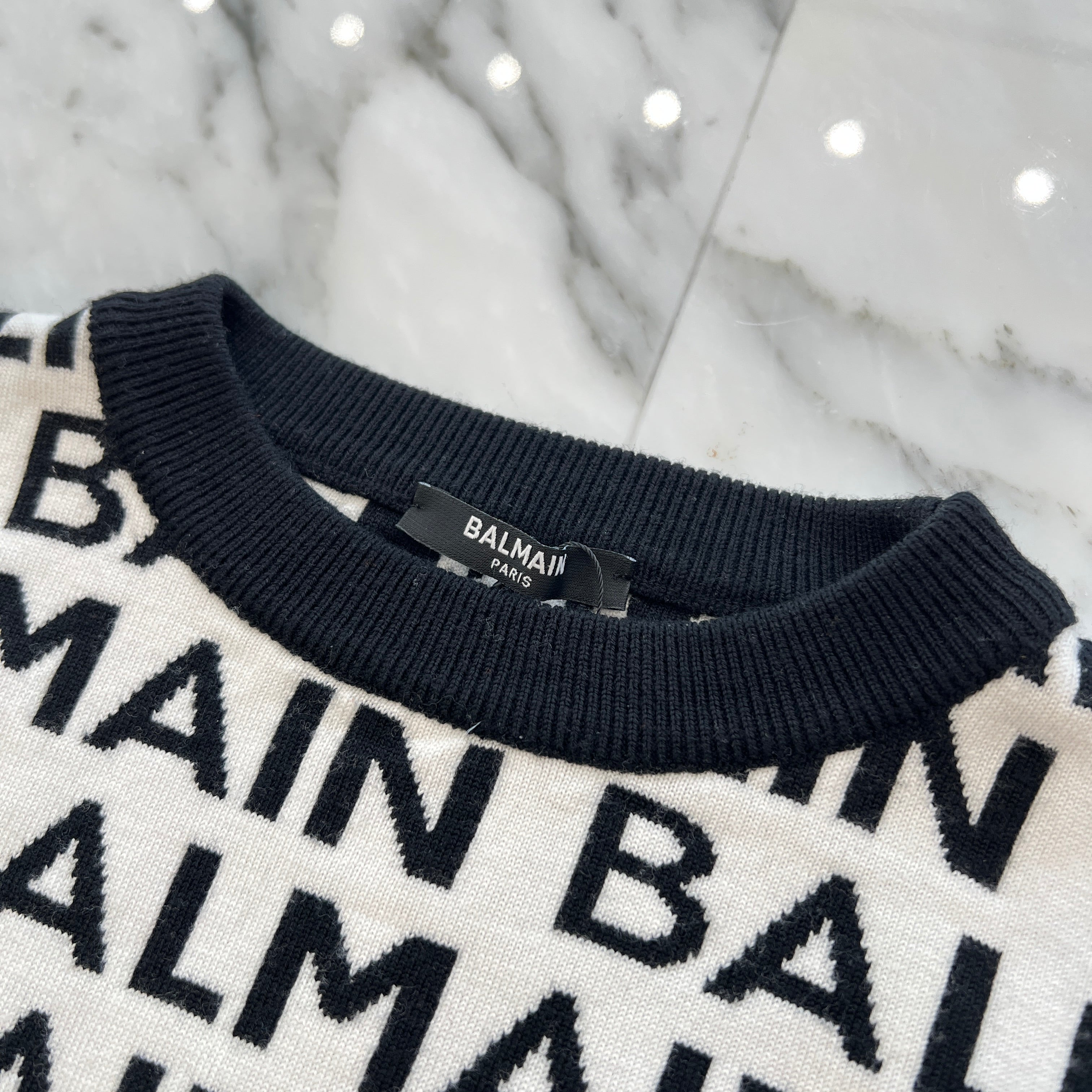BALMAIN Logo Print Crew Neck Knit Sweater  Size 12A バルマン ロゴプリント クルーネック ニットセーター サイズ12A