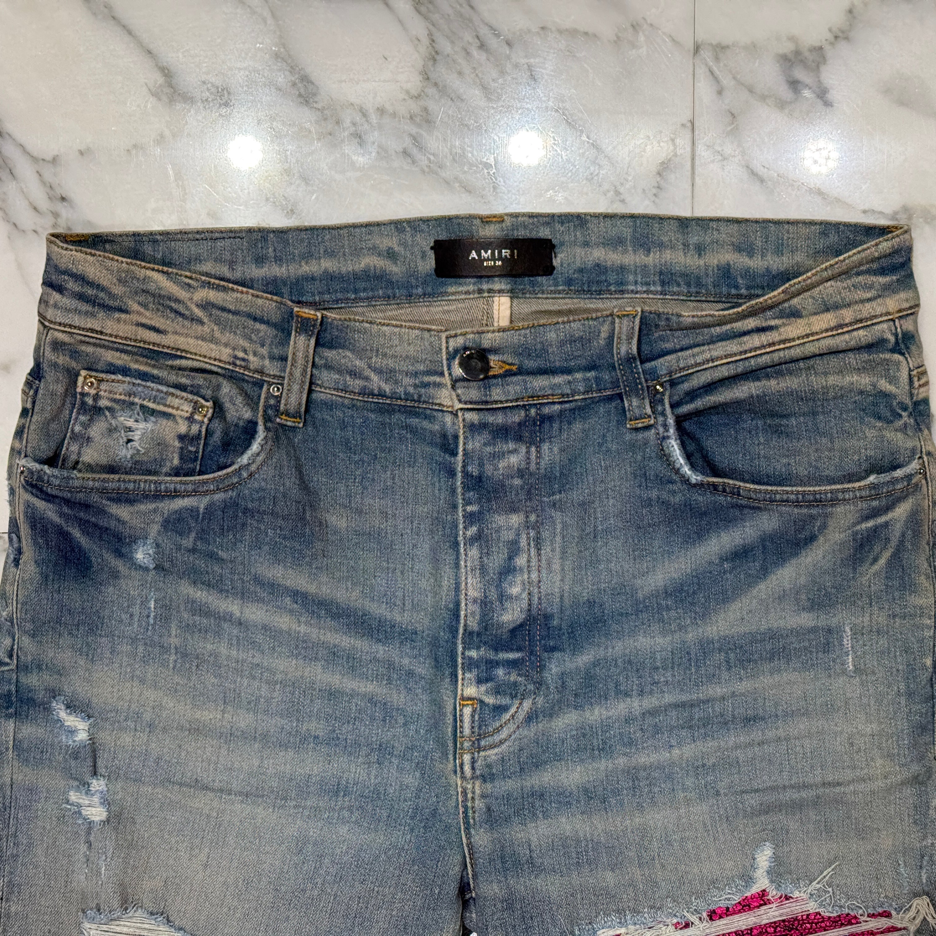 AMIRI MX-1 Distressed Washed Biker Skinny Denim Pants RN150712 Size 36