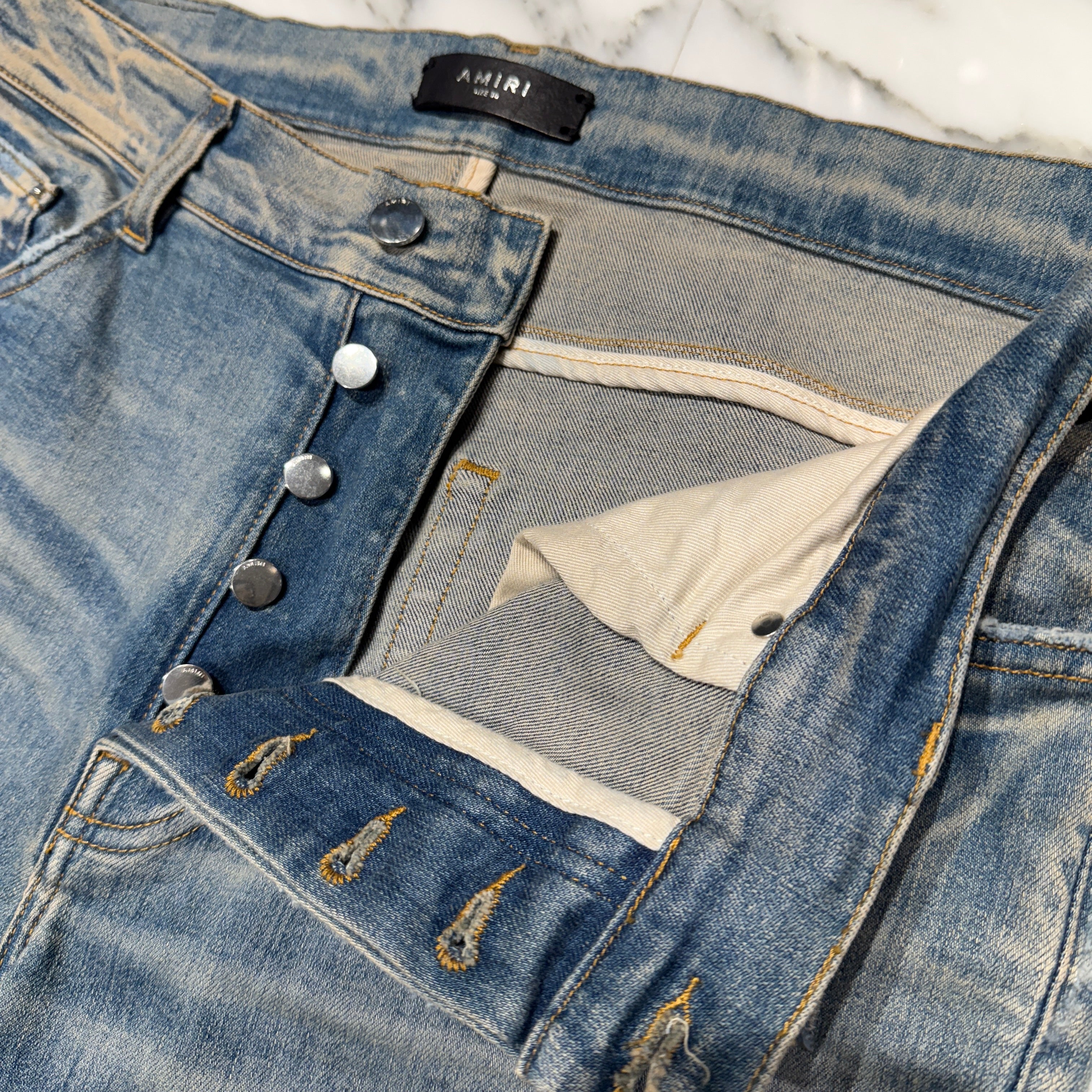 AMIRI MX-1 Distressed Washed Biker Skinny Denim Pants RN150712 Size 36