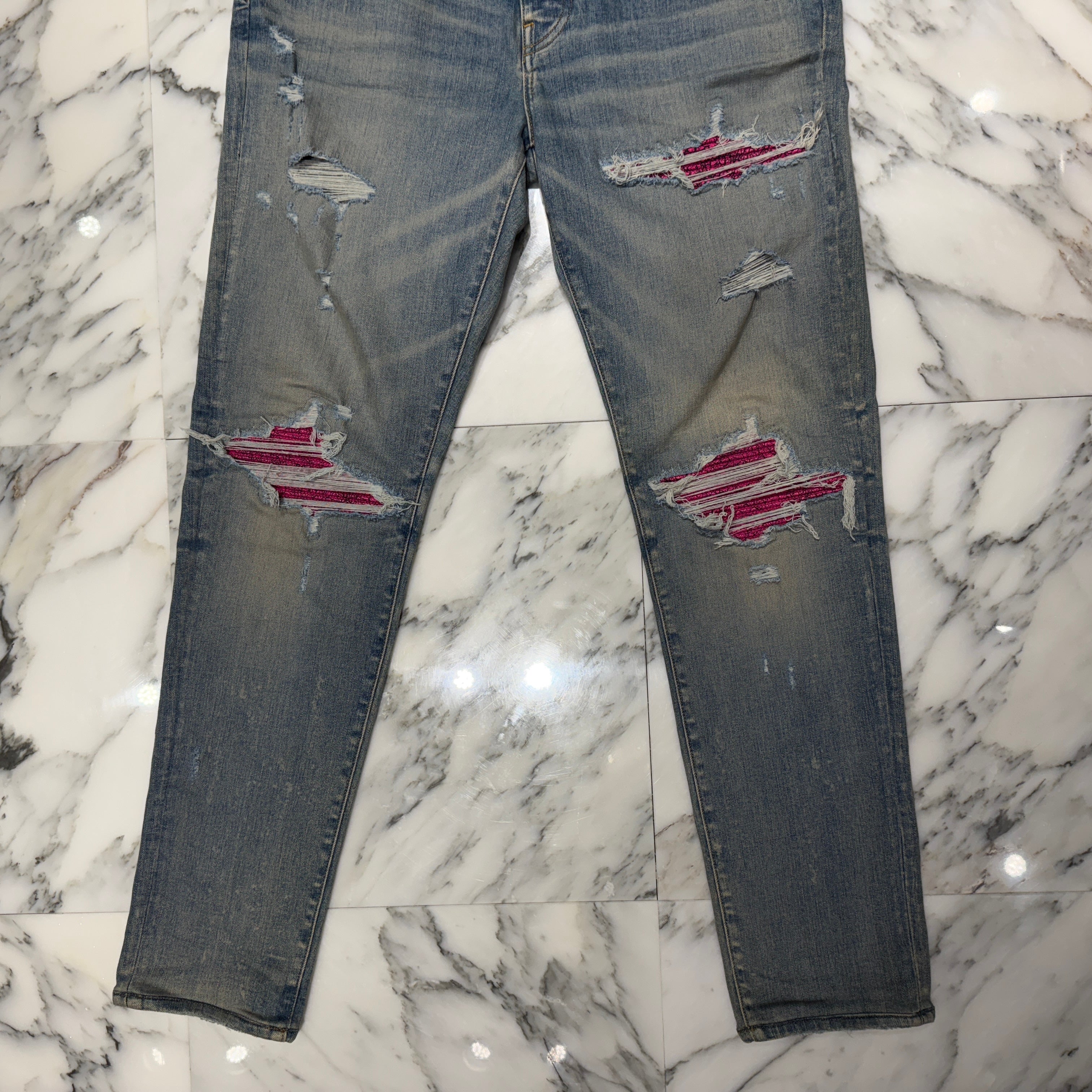 AMIRI MX-1 Distressed Washed Biker Skinny Denim Pants RN150712 Size 36