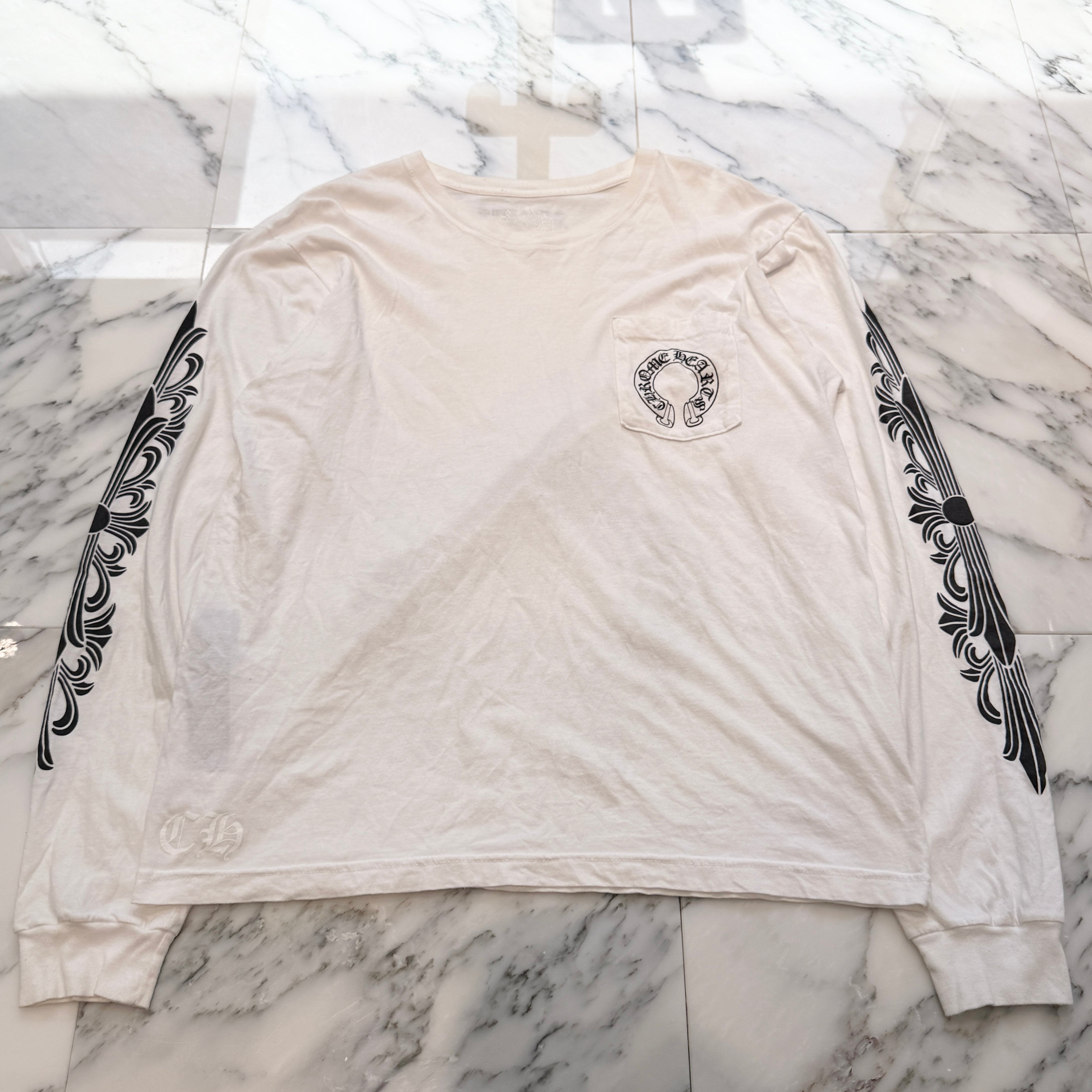 CHROME HEARTS FUCK YOU Floral Cross Horseshoe Long Sleeve Tee Size L クロムハーツ ファックユー フローラルクロス ホースシュー ロングスリーブTシャツ サイズL