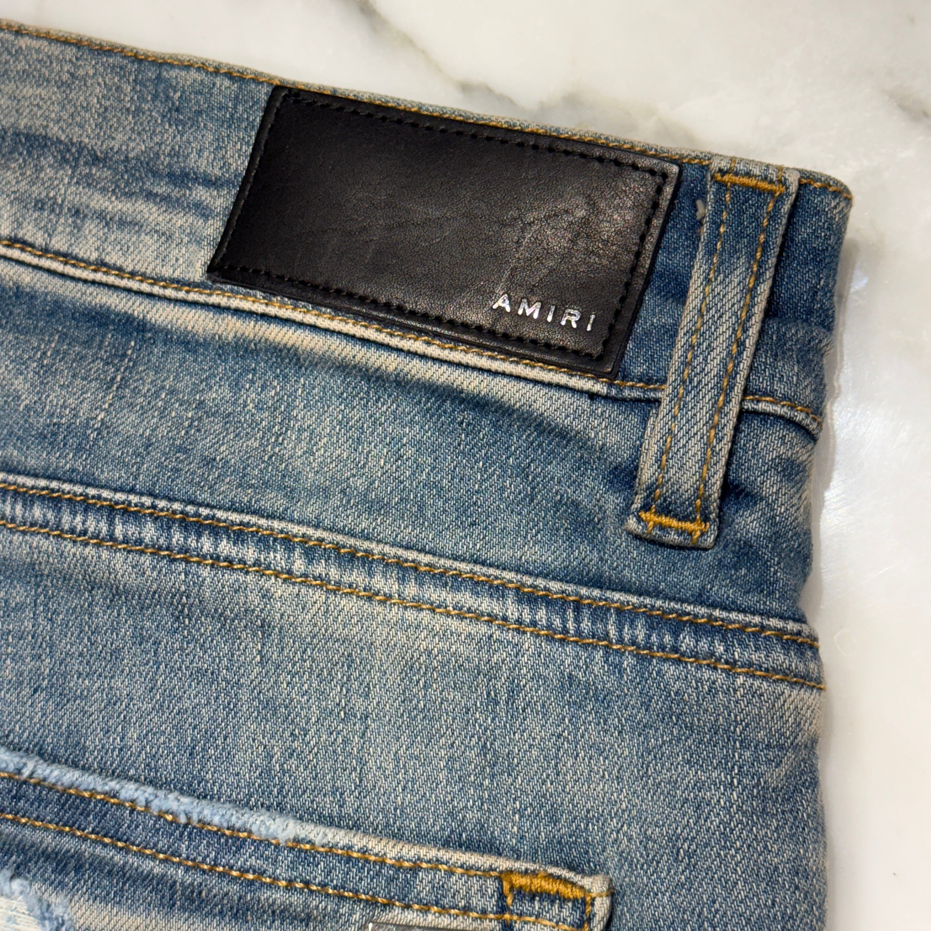 AMIRI MX-1 Distressed Washed Biker Skinny Denim Pants RN150712 Size 36