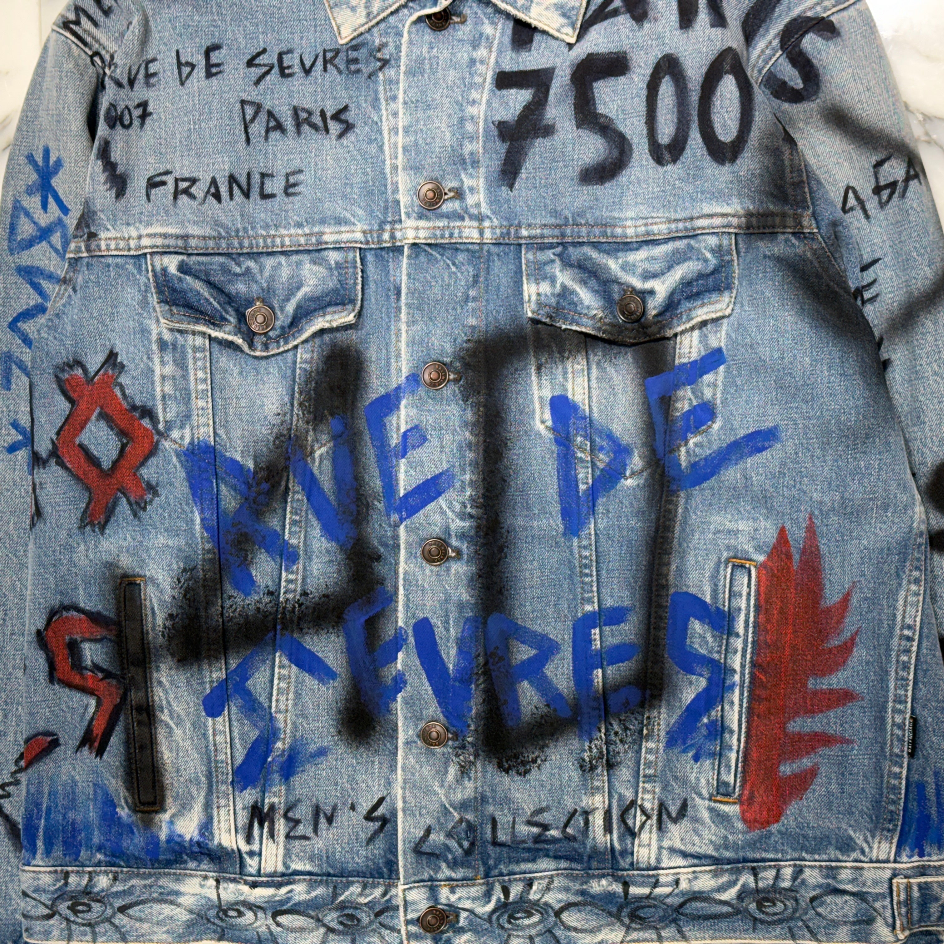 BALENCIAGA 2018AW Graffiti Paint Denim Jacket 534556 TBP33 Size 44
