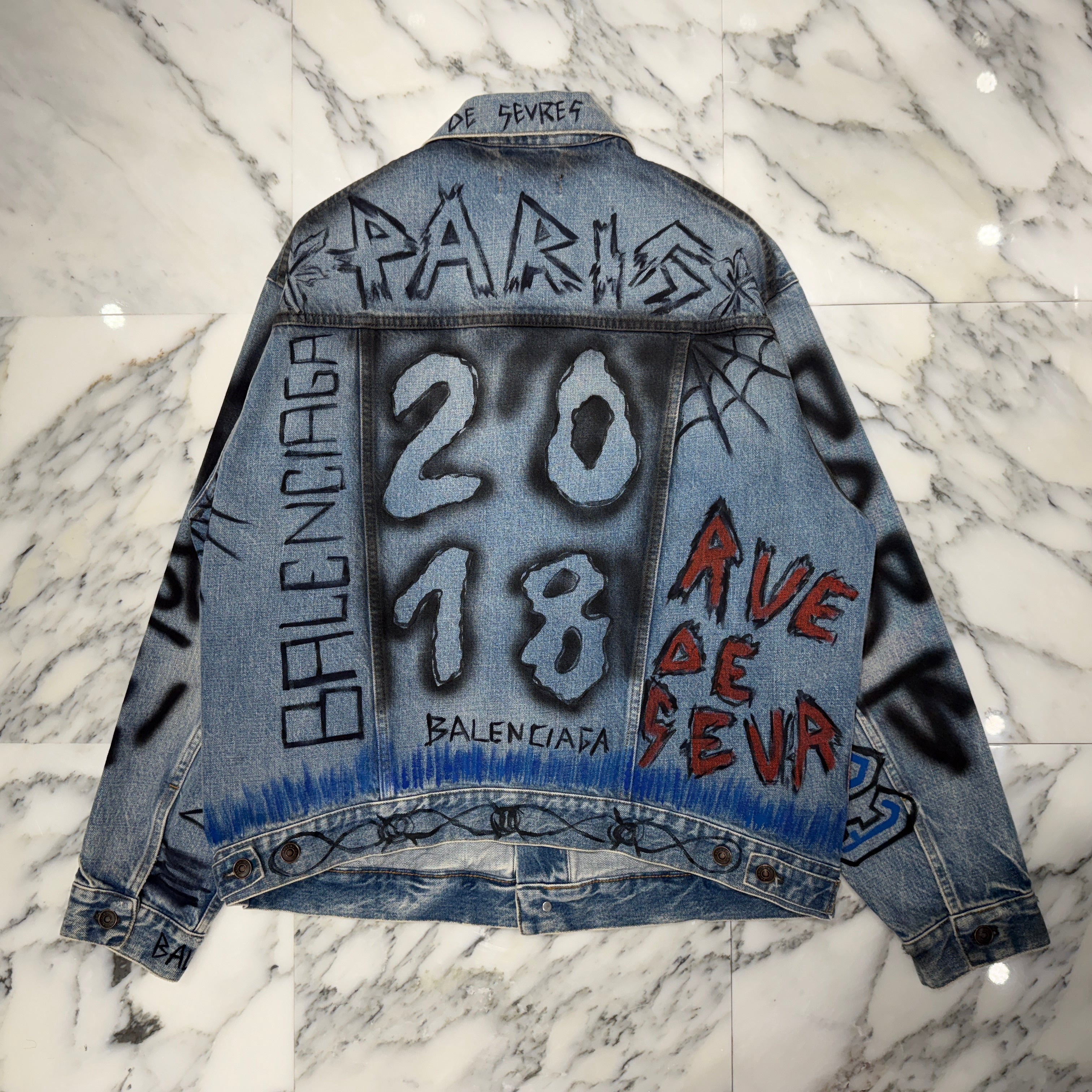 BALENCIAGA 2018AWグラフィックデニムジャケット 18AW BALENCIAGA バレンシアガ 2018 グラフィック デニム ジャケット G
