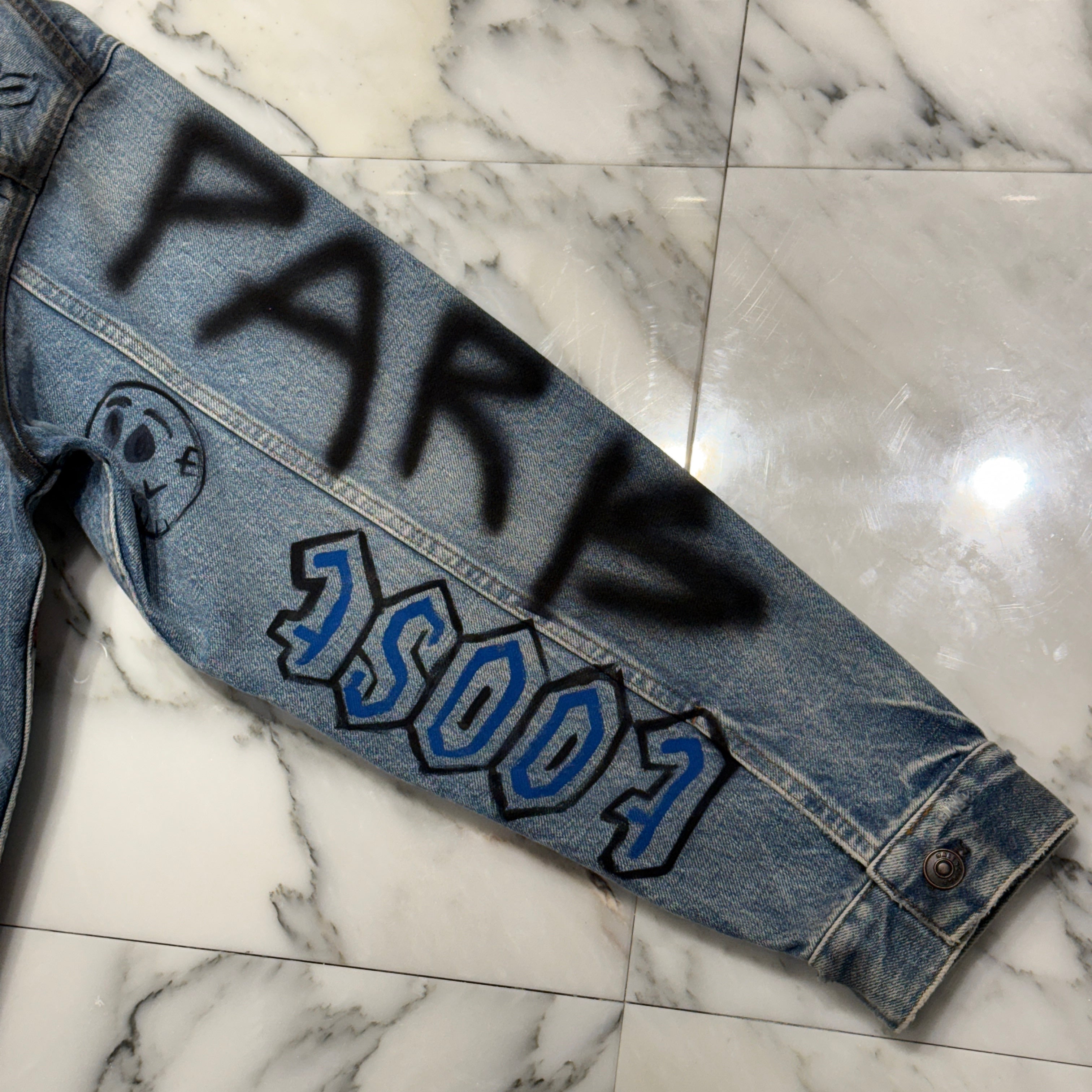 BALENCIAGA 2018AW Graffiti Paint Denim Jacket 534556 TBP33 Size 44