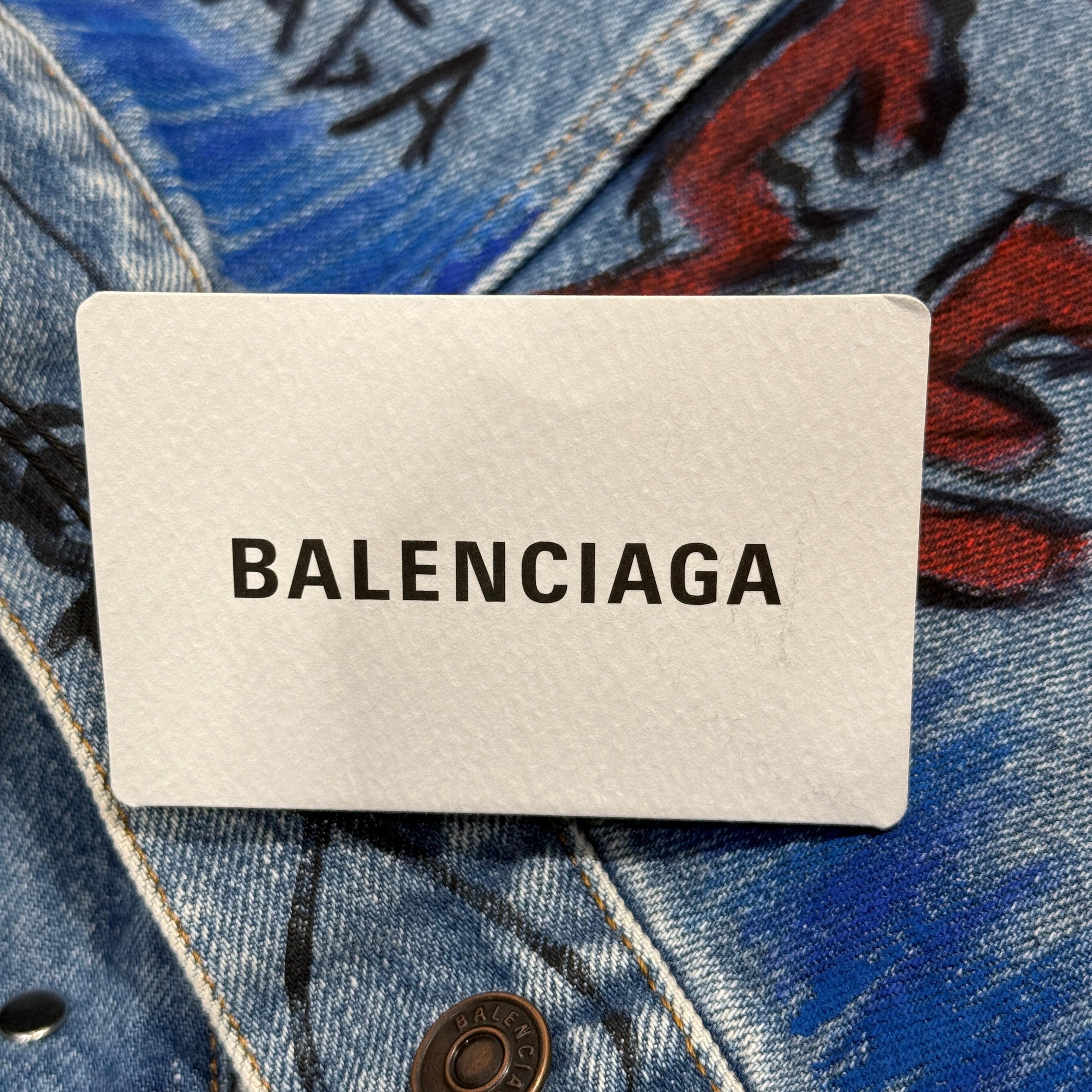 BALENCIAGA 2018AW Graffiti Paint Denim Jacket 534556 TBP33 Size 44