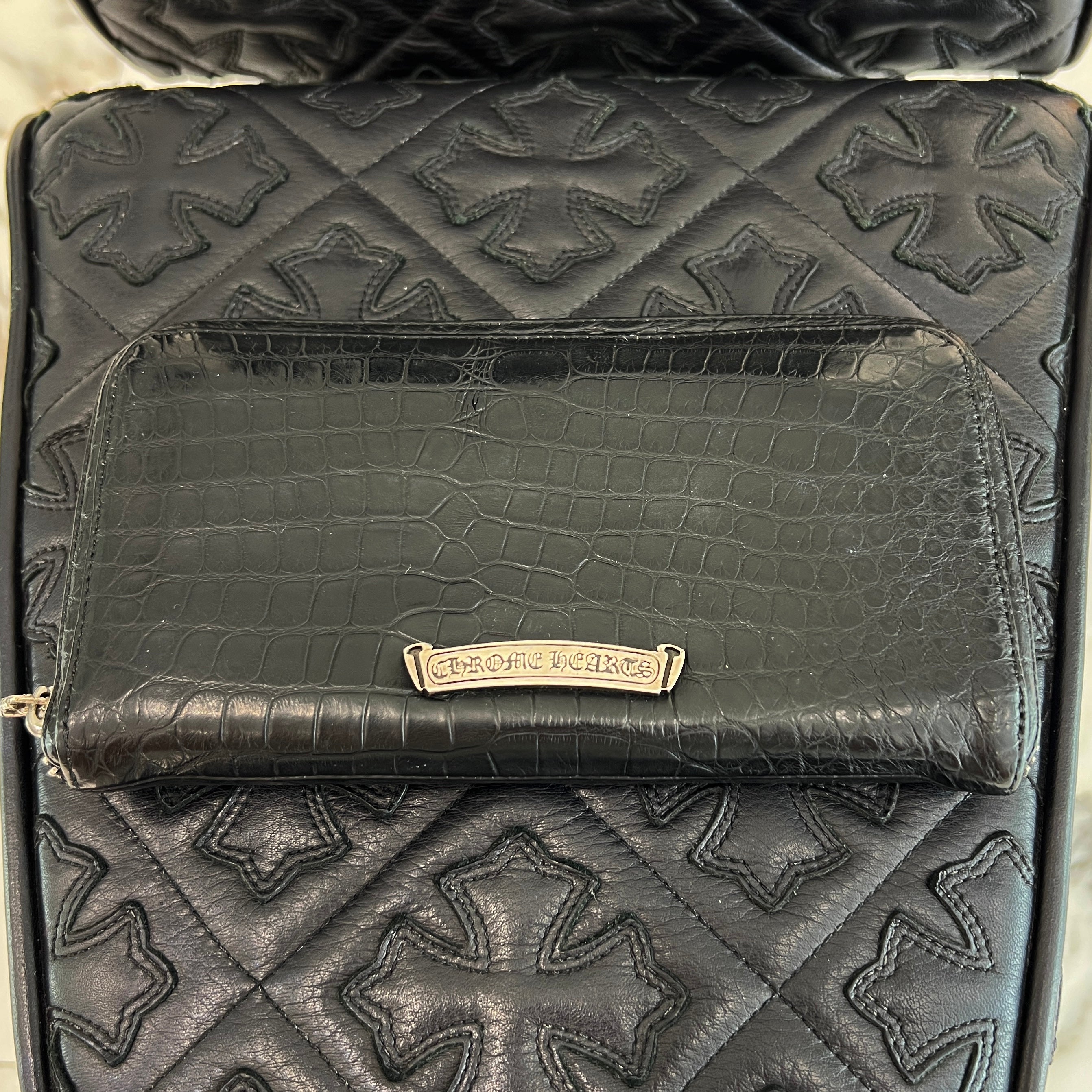 小物 CHRME HEARTS REC F ZIP2 SCRL LABEL CHROME HEARTS Alligator Scroll Label REC F ZIP #2 Leather Wallet